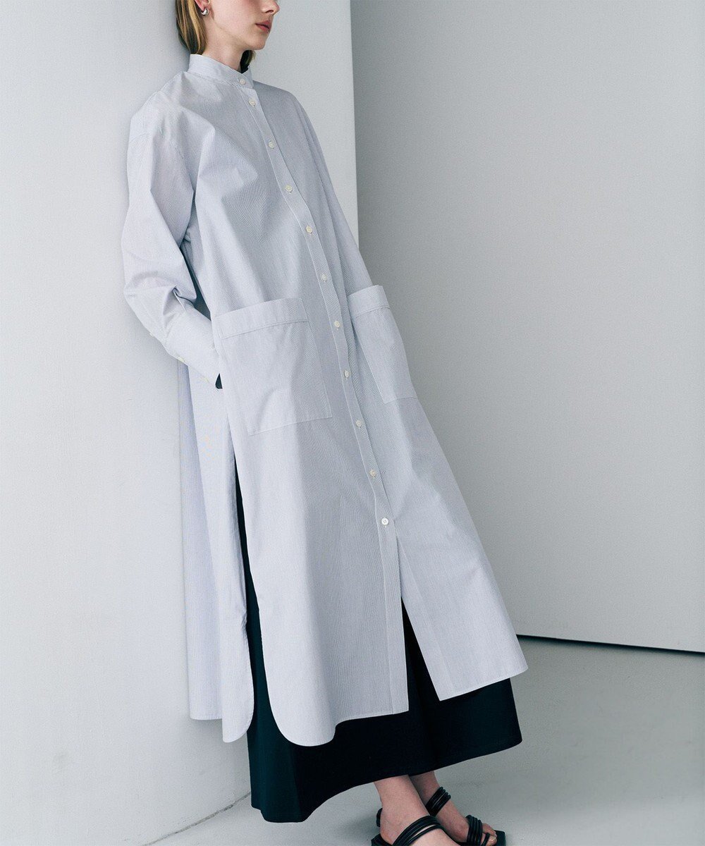 【アンクレイヴ/uncrave】のコットンクロスストライプ シャツワンピース インテリア・キッズ・メンズ・レディースファッション・服の通販 founy(ファニー) 　ファッション　Fashion　レディースファッション　Fashion for Women　ワンピース　Dresses　シャツワンピース / 1枚で着映えコーデ　Shirt Dresses　おすすめ　Recommended / Our Picks　ストライプ　Stripe, Striped Pattern　ストレート　Straight, Straight Cut　スリット　Slit, Slit Detail　ロング　Long, Long-Length　夏　Summer　春　Spring　S/S・春夏　SS, Spring/Summer, Warm Season　無地　Plain, Solid Color　ネイビーストライプ|ID: prp329100004837852 ipo3291000000035775531