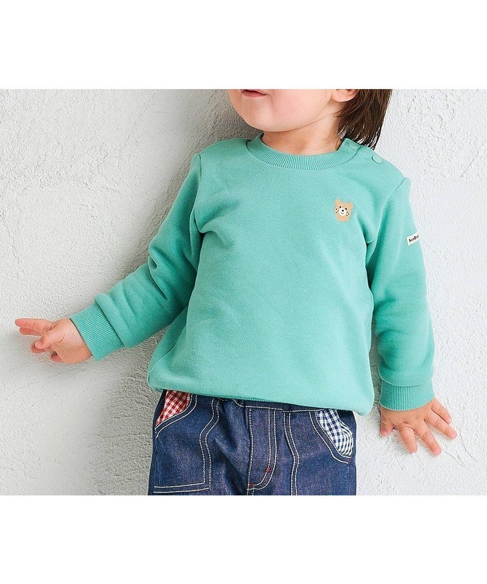 【ミキハウスホットビスケッツ/MIKI HOUSE HOT BISCUITS / KIDS】の【70-120cm】【Everyday Series】ワンポイント くすみカラー裏毛パイルトレーナー インテリア・キッズ・メンズ・レディースファッション・服の通販 founy(ファニー) 　ファッション　Fashion　キッズファッション　Fashion for Kids　トップス・カットソー　Cut & Sew Tops　シンプル　Simple, Minimal　スウェット / スエット　Sweatshirt, Sweatwear　トレーナー　Sweatshirt, Trainer　定番　Standard, Basic Item　長袖　Long Sleeve, Full Sleeve　ベビー　Baby, Babywear　ベーシック　Basic, Essential　ワンポイント　One Point, Statement Accent　A/W・秋冬　Autumn/Winter　S/S・春夏　SS, Spring/Summer, Warm Season　おすすめ　Recommended / Our Picks　夏　Summer　ギフト プレゼント　Gift / Present　ストームグリーン|ID: prp329100004839302 ipo3291000000036111550