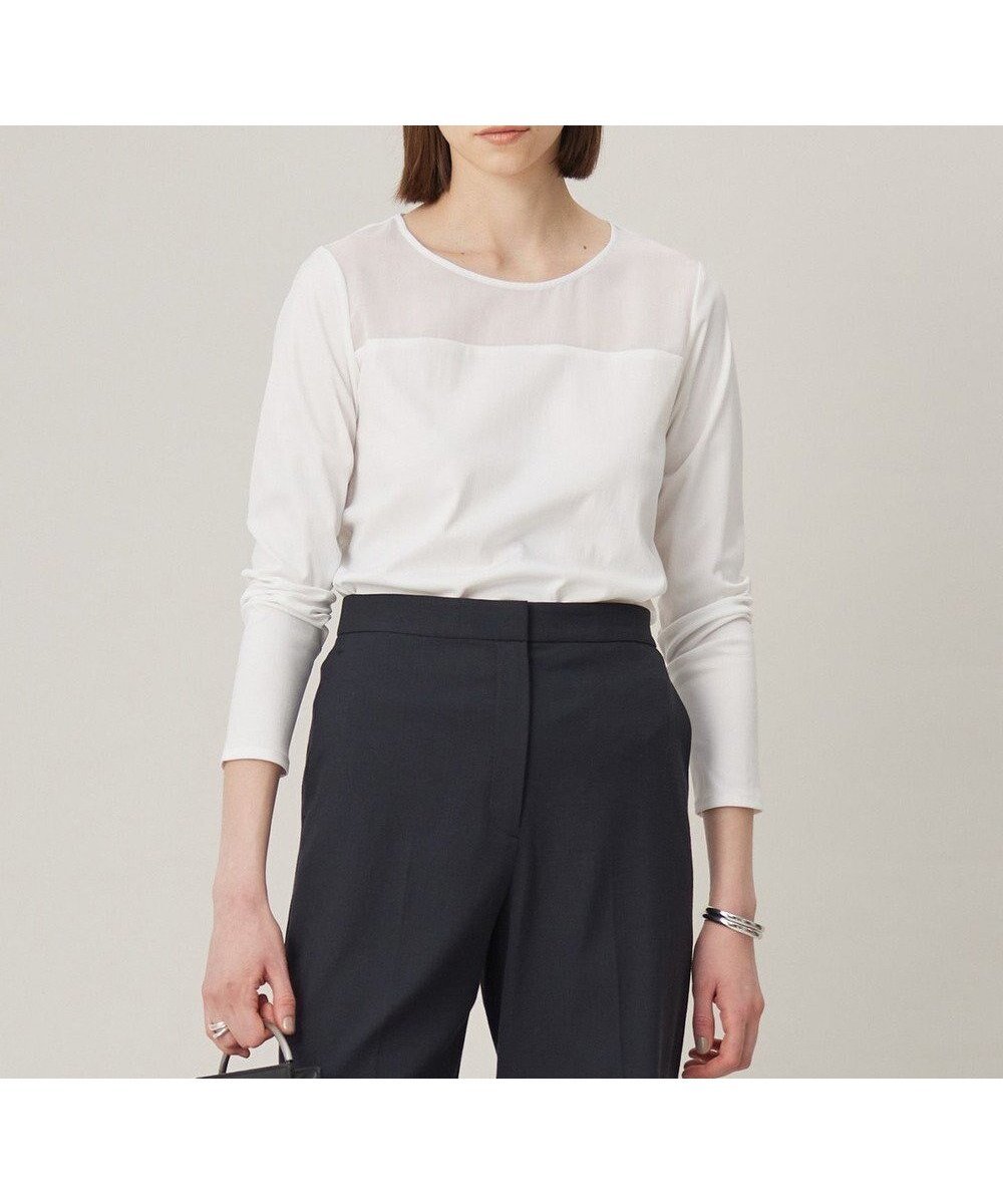 【アイシービー/iCB】の【洗える】 PlaXフィラメントジャージー シアーコンビカットソー 人気、トレンドファッション・服の通販 founy(ファニー) 　ファッション　Fashion　レディースファッション　Fashion for Women　トップス・カットソー　Cut & Sew Tops　シャツ・ブラウス・オフィスカジュアル　Elegant Blouses & Button-Ups　ロングTシャツ・Tシャツ　Longline T-Shirts & Tees　カットソー・ベーシックTシャツ　Cut-and-Sewn Tops / Stretch Tees & Basics　オーガンジー　Organza Fabric　春　Spring　洗える　Machine Washable　カットソー　Cut and Sewn Top　コンビ　Combo, Combination Style　シアー　Sheer, See-Through　スーツ　Suit, Formalwear　デコルテ　Décolleté, Neckline　S/S・春夏　SS, Spring/Summer, Warm Season　おすすめ　Recommended / Our Picks　夏　Summer　2025年　2025　2025春夏・S/S　Spring/Summer 2025 SS25　 other-1|ID: prp329100004839925 ipo3291000000036030663