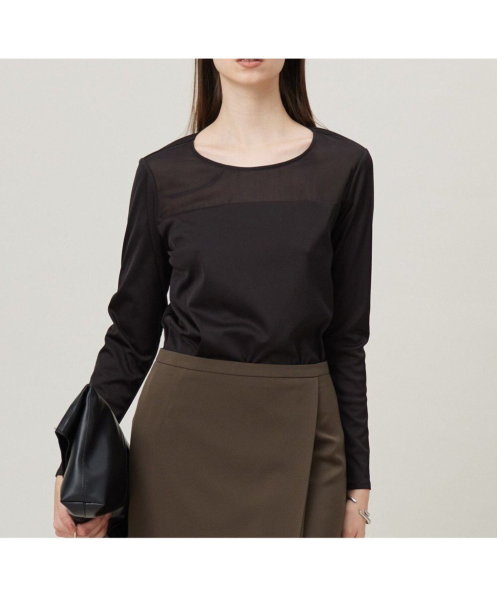 【アイシービー/iCB】の【洗える】 PlaXフィラメントジャージー シアーコンビカットソー インテリア・キッズ・メンズ・レディースファッション・服の通販 founy(ファニー) 　ファッション　Fashion　レディースファッション　Fashion for Women　トップス・カットソー　Cut & Sew Tops　シャツ・ブラウス・オフィスカジュアル　Elegant Blouses & Button-Ups　ロングTシャツ・Tシャツ　Longline T-Shirts & Tees　カットソー・ベーシックTシャツ　Cut-and-Sewn Tops / Stretch Tees & Basics　オーガンジー　Organza Fabric　春　Spring　洗える　Machine Washable　カットソー　Cut and Sewn Top　コンビ　Combo, Combination Style　シアー　Sheer, See-Through　スーツ　Suit, Formalwear　デコルテ　Décolleté, Neckline　S/S・春夏　SS, Spring/Summer, Warm Season　おすすめ　Recommended / Our Picks　夏　Summer　2025年　2025　2025春夏・S/S　Spring/Summer 2025 SS25　ブラック系|ID: prp329100004839925 ipo3291000000036030668