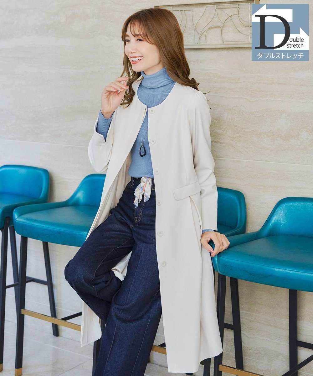 【ティアクラッセ/Tiaclasse】の【ダブルストレッチ】ノーカラーAラインコート インテリア・キッズ・メンズ・レディースファッション・服の通販 founy(ファニー) 　ファッション　Fashion　レディースファッション　Fashion for Women　アウター　Coat / Outerwear Collection　コート・ロングコート・ピーコート　Long Coats, Peacoats & More　レディースジャケット・軽アウター　Jackets　Aラインコート　A-Line Coats　春　Spring　秋　Autumn　シンプル　Simple, Minimal　ジャケット　Jacket, Outerwear　ストレッチ　Stretch, Stretchy Fabric　ダブル　Double, Double-Breasted　フェミニン　Feminine, Girly　フォーマル　Formal, Dressy　フレア　Flare, Flared　ポケット　Pocket, Pocket Detail　冬　Winter / This Winter　S/S・春夏　SS, Spring/Summer, Warm Season　おすすめ　Recommended / Our Picks　夏　Summer　エレガント 上品　Elegant　入学式　Entrance Ceremony　卒業式　Graduation Ceremony　ビジネス 仕事 通勤　Business / Work / Commuting　アイボリー|ID: prp329100004839941 ipo3291000000035712340