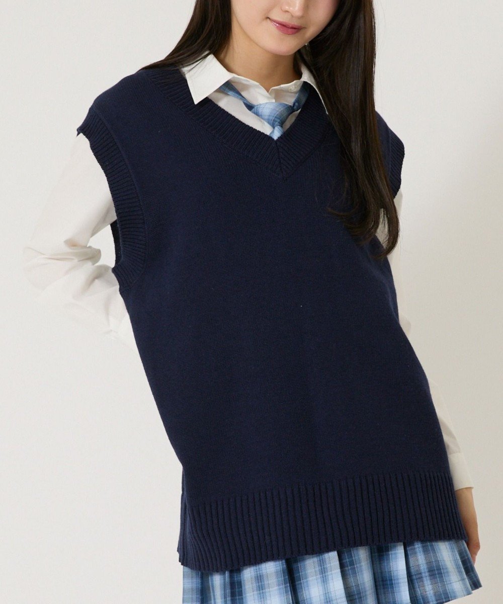【ウィゴー/WEGO】の【SCHOOLITEM】無地ニットベスト インテリア・キッズ・メンズ・レディースファッション・服の通販 founy(ファニー) 　ファッション　Fashion　レディースファッション　Fashion for Women　アウター　Coat / Outerwear Collection　トップス・カットソー　Cut & Sew Tops　ニット　Knit Tops & Sweaters　ベスト&ジレ / 重ね着スタイル　Vests & Gilets　スウェット / スエット　Sweatshirt, Sweatwear　スマホ　Smartphone, Mobile Device　ベスト　Vest, Waistcoat　半袖　Short Sleeve, Half Sleeve　夏　Summer　春　Spring　S/S・春夏　SS, Spring/Summer, Warm Season　無地　Plain, Solid Color　長袖　Long Sleeve, Full Sleeve　ネイビー|ID: prp329100004840065 ipo3291000000035715101