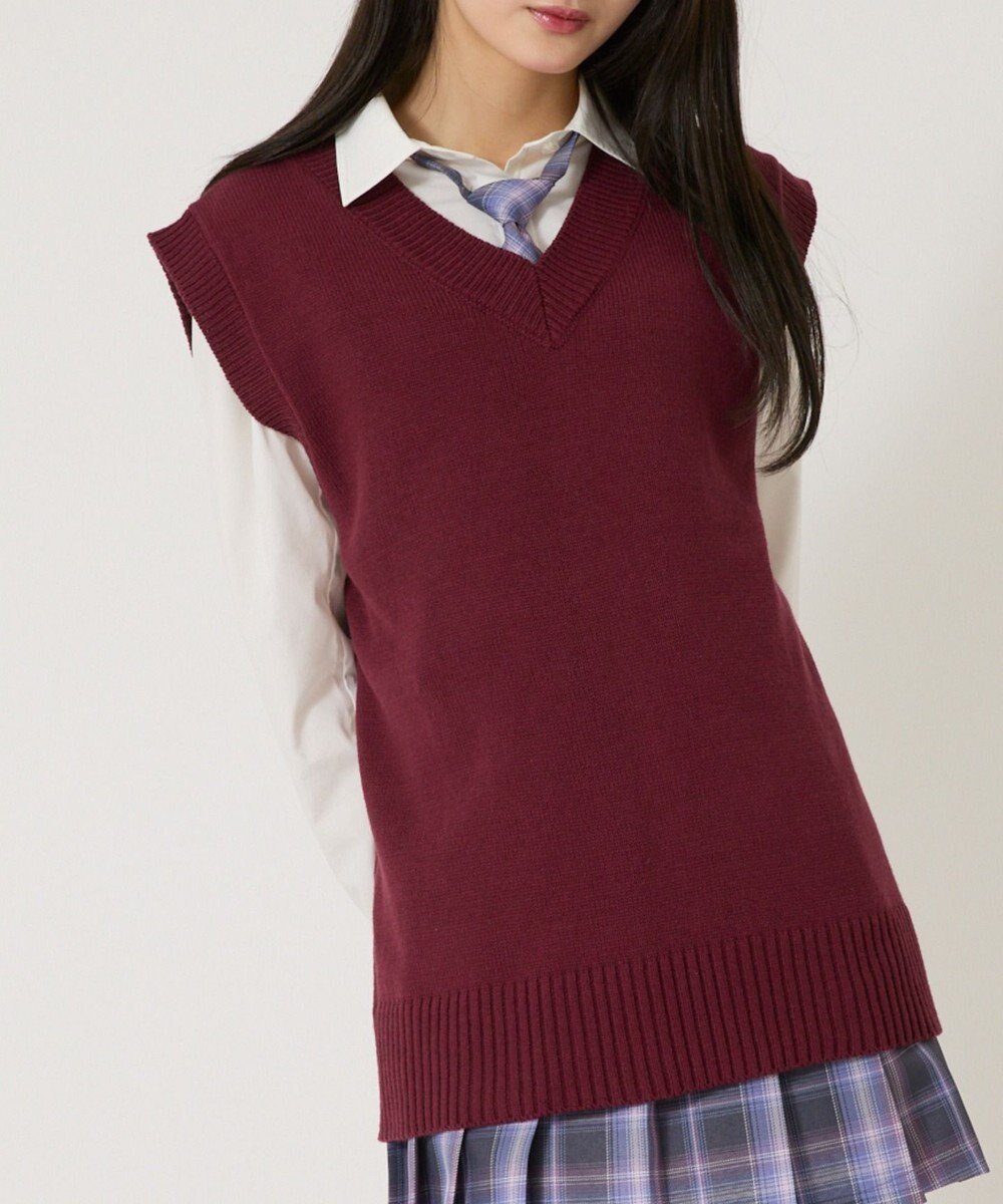 【ウィゴー/WEGO】の【SCHOOLITEM】無地ニットベスト インテリア・キッズ・メンズ・レディースファッション・服の通販 founy(ファニー) 　ファッション　Fashion　レディースファッション　Fashion for Women　アウター　Coat / Outerwear Collection　トップス・カットソー　Cut & Sew Tops　ニット　Knit Tops & Sweaters　ベスト&ジレ / 重ね着スタイル　Vests & Gilets　スウェット / スエット　Sweatshirt, Sweatwear　スマホ　Smartphone, Mobile Device　ベスト　Vest, Waistcoat　半袖　Short Sleeve, Half Sleeve　夏　Summer　春　Spring　S/S・春夏　SS, Spring/Summer, Warm Season　無地　Plain, Solid Color　長袖　Long Sleeve, Full Sleeve　ワイン|ID: prp329100004840065 ipo3291000000035715103