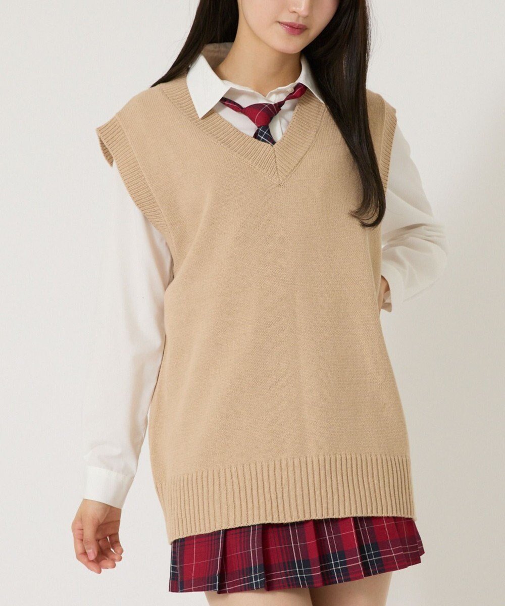 【ウィゴー/WEGO】の【SCHOOLITEM】無地ニットベスト インテリア・キッズ・メンズ・レディースファッション・服の通販 founy(ファニー) 　ファッション　Fashion　レディースファッション　Fashion for Women　アウター　Coat / Outerwear Collection　トップス・カットソー　Cut & Sew Tops　ニット　Knit Tops & Sweaters　ベスト&ジレ / 重ね着スタイル　Vests & Gilets　スウェット / スエット　Sweatshirt, Sweatwear　スマホ　Smartphone, Mobile Device　ベスト　Vest, Waistcoat　半袖　Short Sleeve, Half Sleeve　夏　Summer　春　Spring　S/S・春夏　SS, Spring/Summer, Warm Season　無地　Plain, Solid Color　長袖　Long Sleeve, Full Sleeve　ベージュ|ID: prp329100004840065 ipo3291000000035715104