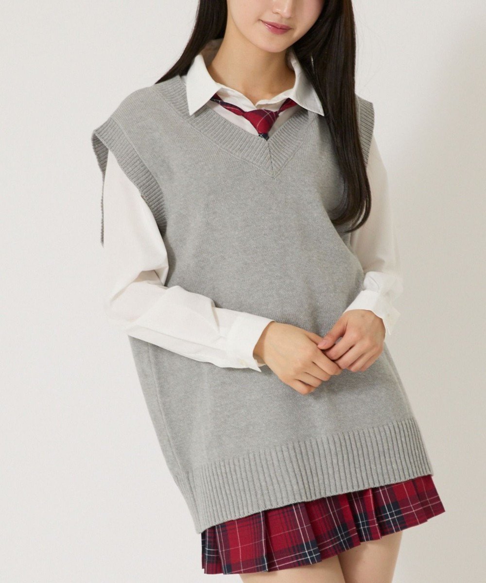 【ウィゴー/WEGO】の【SCHOOLITEM】無地ニットベスト インテリア・キッズ・メンズ・レディースファッション・服の通販 founy(ファニー) 　ファッション　Fashion　レディースファッション　Fashion for Women　アウター　Coat / Outerwear Collection　トップス・カットソー　Cut & Sew Tops　ニット　Knit Tops & Sweaters　ベスト&ジレ / 重ね着スタイル　Vests & Gilets　スウェット / スエット　Sweatshirt, Sweatwear　スマホ　Smartphone, Mobile Device　ベスト　Vest, Waistcoat　半袖　Short Sleeve, Half Sleeve　夏　Summer　春　Spring　S/S・春夏　SS, Spring/Summer, Warm Season　無地　Plain, Solid Color　長袖　Long Sleeve, Full Sleeve　杢グレー|ID: prp329100004840065 ipo3291000000035715106