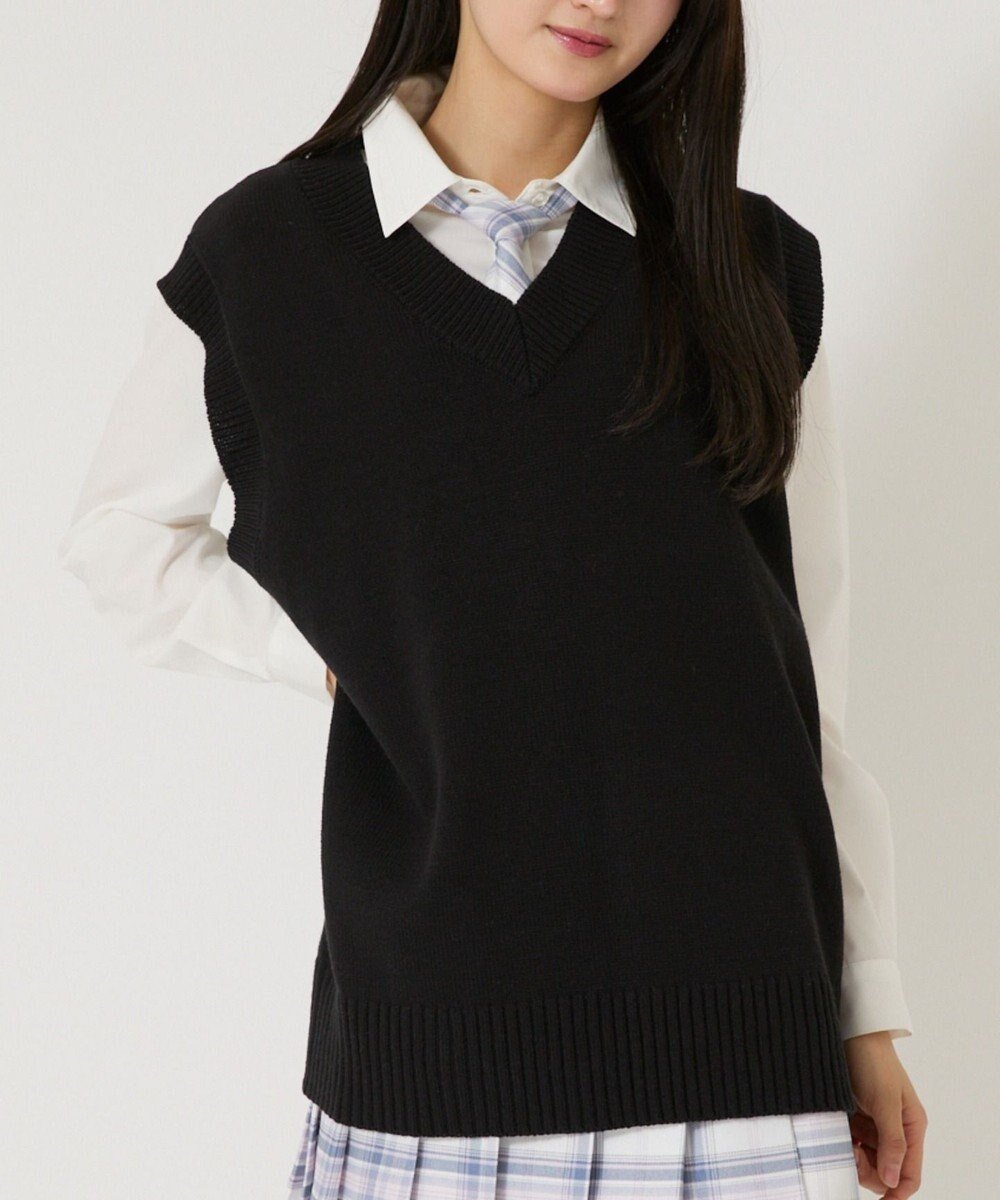 【ウィゴー/WEGO】の【SCHOOLITEM】無地ニットベスト インテリア・キッズ・メンズ・レディースファッション・服の通販 founy(ファニー) 　ファッション　Fashion　レディースファッション　Fashion for Women　アウター　Coat / Outerwear Collection　トップス・カットソー　Cut & Sew Tops　ニット　Knit Tops & Sweaters　ベスト&ジレ / 重ね着スタイル　Vests & Gilets　スウェット / スエット　Sweatshirt, Sweatwear　スマホ　Smartphone, Mobile Device　ベスト　Vest, Waistcoat　半袖　Short Sleeve, Half Sleeve　夏　Summer　春　Spring　S/S・春夏　SS, Spring/Summer, Warm Season　無地　Plain, Solid Color　長袖　Long Sleeve, Full Sleeve　ブラック|ID: prp329100004840065 ipo3291000000035715107