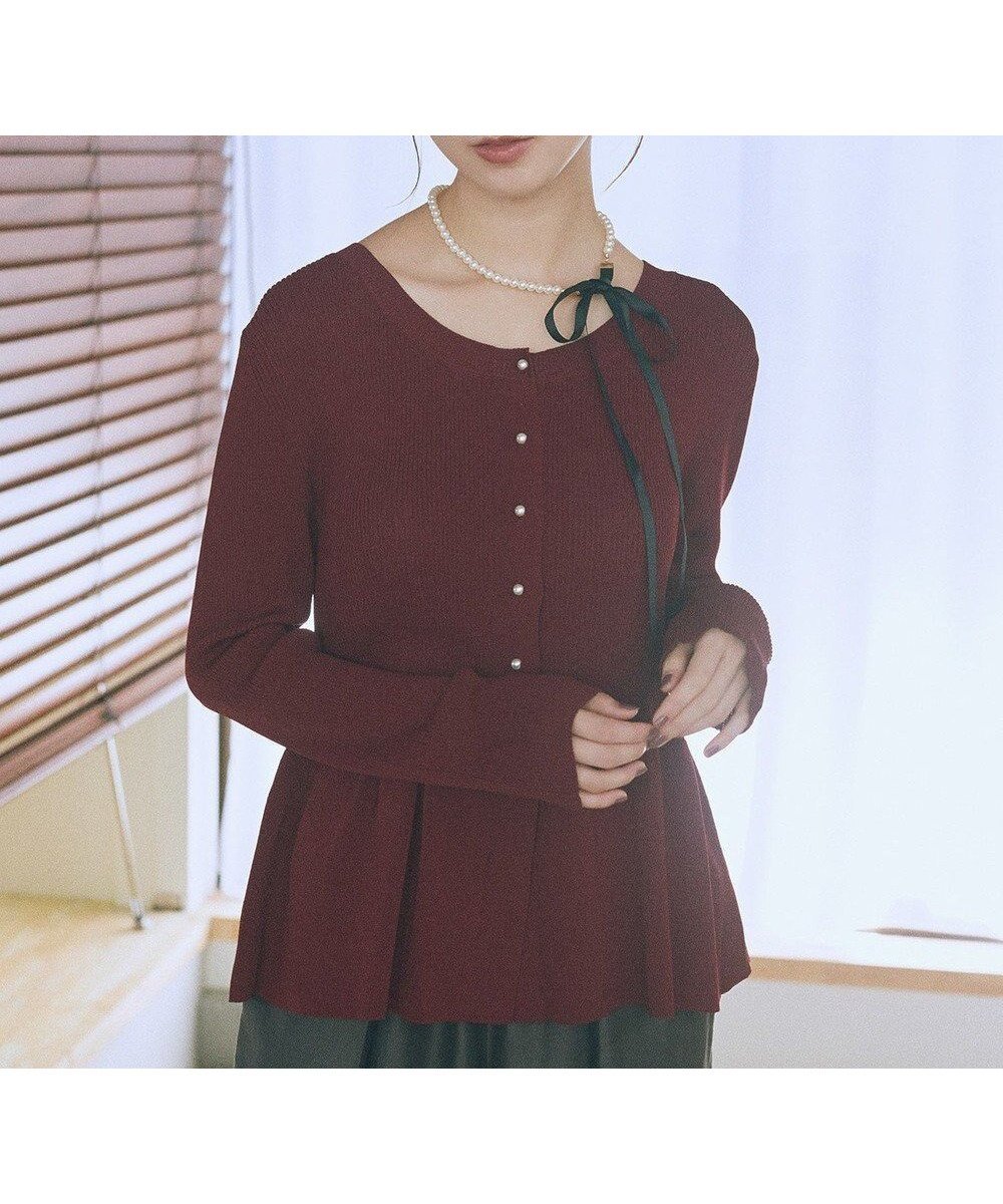 【アースミュージックアンドエコロジー/earth music&ecology】の【接触冷感】ペプラムニットカーディガン インテリア・キッズ・メンズ・レディースファッション・服の通販 founy(ファニー) 　ファッション　Fashion　レディースファッション　Fashion for Women　トップス・カットソー　Cut & Sew Tops　ニット　Knit Tops & Sweaters　カーディガン・羽織り　Layered Style Cardigans　カーディガン　Cardigan, Knitwear　パール　Pearl, Pearl Accent　フェミニン　Feminine, Girly　ペプラム　Peplum, Flared Hem　ポケット　Pocket, Pocket Detail　秋　Autumn　A/W・秋冬　Autumn/Winter　羽織　Haori, Light Jacket　Bordeaux|ID: prp329100004840073 ipo3291000000036244973