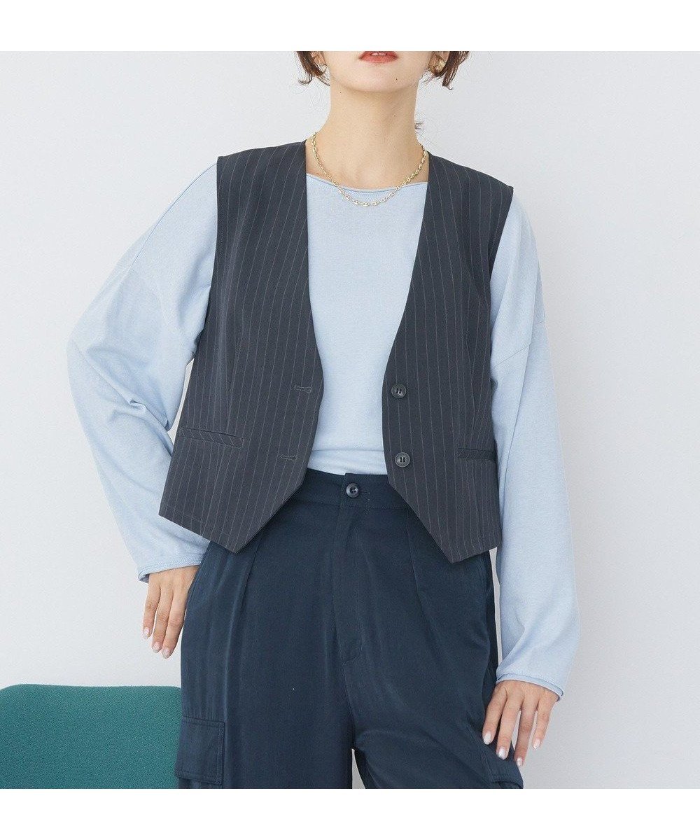 【アメリカンホリック/AMERICAN HOLIC】のショート丈ベスト インテリア・キッズ・メンズ・レディースファッション・服の通販 founy(ファニー) 　ファッション　Fashion　レディースファッション　Fashion for Women　アウター　Coat / Outerwear Collection　トップス・カットソー　Cut & Sew Tops　ベスト&ジレ / 重ね着スタイル　Vests & Gilets　アメリカン　American Style　コンパクト　Compact, Small Size　ショート　Short, Short Length　スタイリッシュ　Stylish, Fashionable　デニム　Denim, Jeans Material　トレンド　Trend, Trending Now　ベスト　Vest, Waistcoat　ポケット　Pocket, Pocket Detail　A/W・秋冬　Autumn/Winter　おすすめ　Recommended / Our Picks　Stripe Gray|ID: prp329100004840083 ipo3291000000035808779