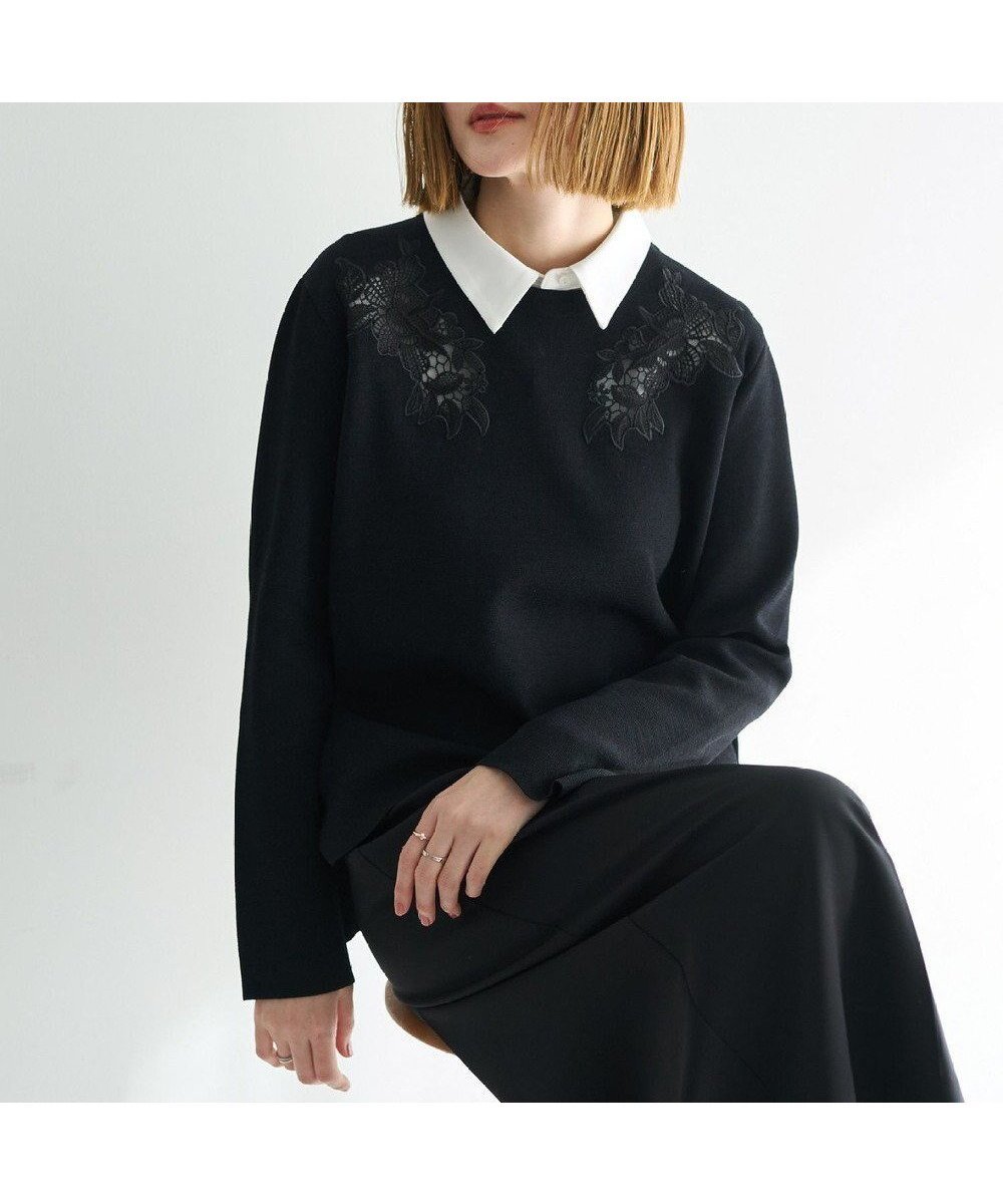 【イェッカ ヴェッカ/YECCA VECCA】の2way襟付きレースニット インテリア・キッズ・メンズ・レディースファッション・服の通販 founy(ファニー) ファッション Fashion レディースファッション Fashion for Women トップス・カットソー Cut & Sew Tops ニット Knit Tops & Sweaters セーター Sweater, Knitwear ポケット Pocket, Pocket Detail モチーフ Motif, Design Theme レース Lace, Lace Fabric 夏 Summer 春 Spring S/S・春夏 SS, Spring/Summer, Warm Season Black|ID: prp329100004840123 ipo3291000000035270086