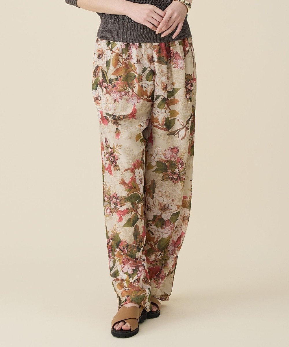 【自由区/JIYU-KU】のボタニカルプリントドロスト パンツ インテリア・キッズ・メンズ・レディースファッション・服の通販 founy(ファニー) 　ファッション　Fashion　レディースファッション　Fashion for Women　パンツ　Pants & Trousers　シアー　Sheer, See-Through　シンプル　Simple, Minimal　プリント　Print, Printed Pattern　ボタニカル　Botanical, Floral Pattern　ワイド　Wide, Wide Fit　夏　Summer　春　Spring　S/S・春夏　SS, Spring/Summer, Warm Season　無地　Plain, Solid Color　ライトベージュ系|ID: prp329100004840140 ipo3291000000035270150