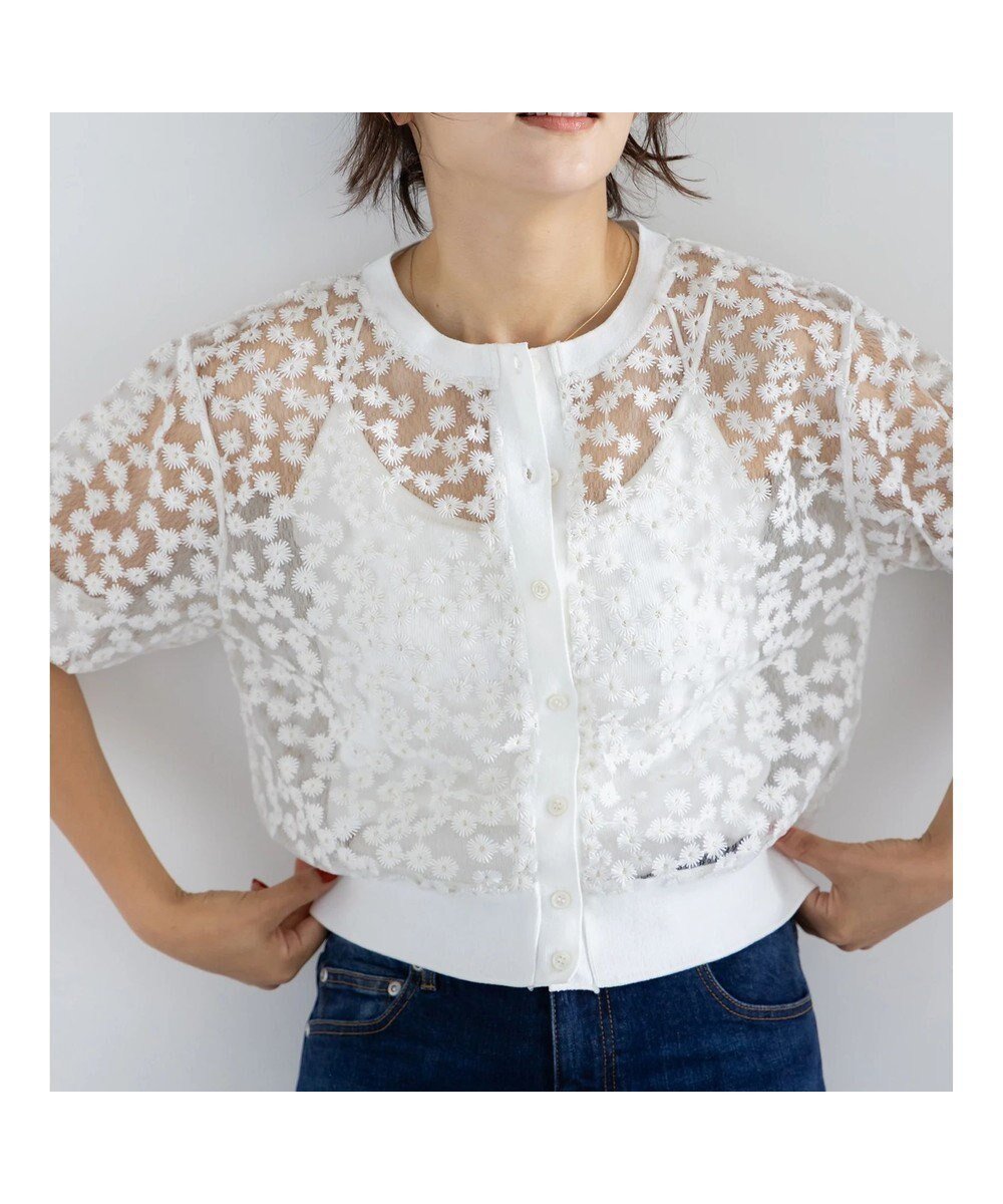 【テチチ/Te chichi】のエンブロイダリー半袖クルーカーディガン 人気、トレンドファッション・服の通販 founy(ファニー) 　ファッション　Fashion　レディースファッション　Fashion for Women　トップス・カットソー　Cut & Sew Tops　ニット　Knit Tops & Sweaters　カーディガン・羽織り　Layered Style Cardigans　エンブロイダリー　Embroidery Design　カーディガン　Cardigan, Knitwear　スリーブ　Sleeve, Long Sleeve / Short Sleeve　セーター　Sweater, Knitwear　レース　Lace, Lace Fabric　半袖　Short Sleeve, Half Sleeve　夏　Summer　S/S・春夏　SS, Spring/Summer, Warm Season　A/W・秋冬　Autumn/Winter　 other-1|ID: prp329100004840306 ipo3291000000035270743