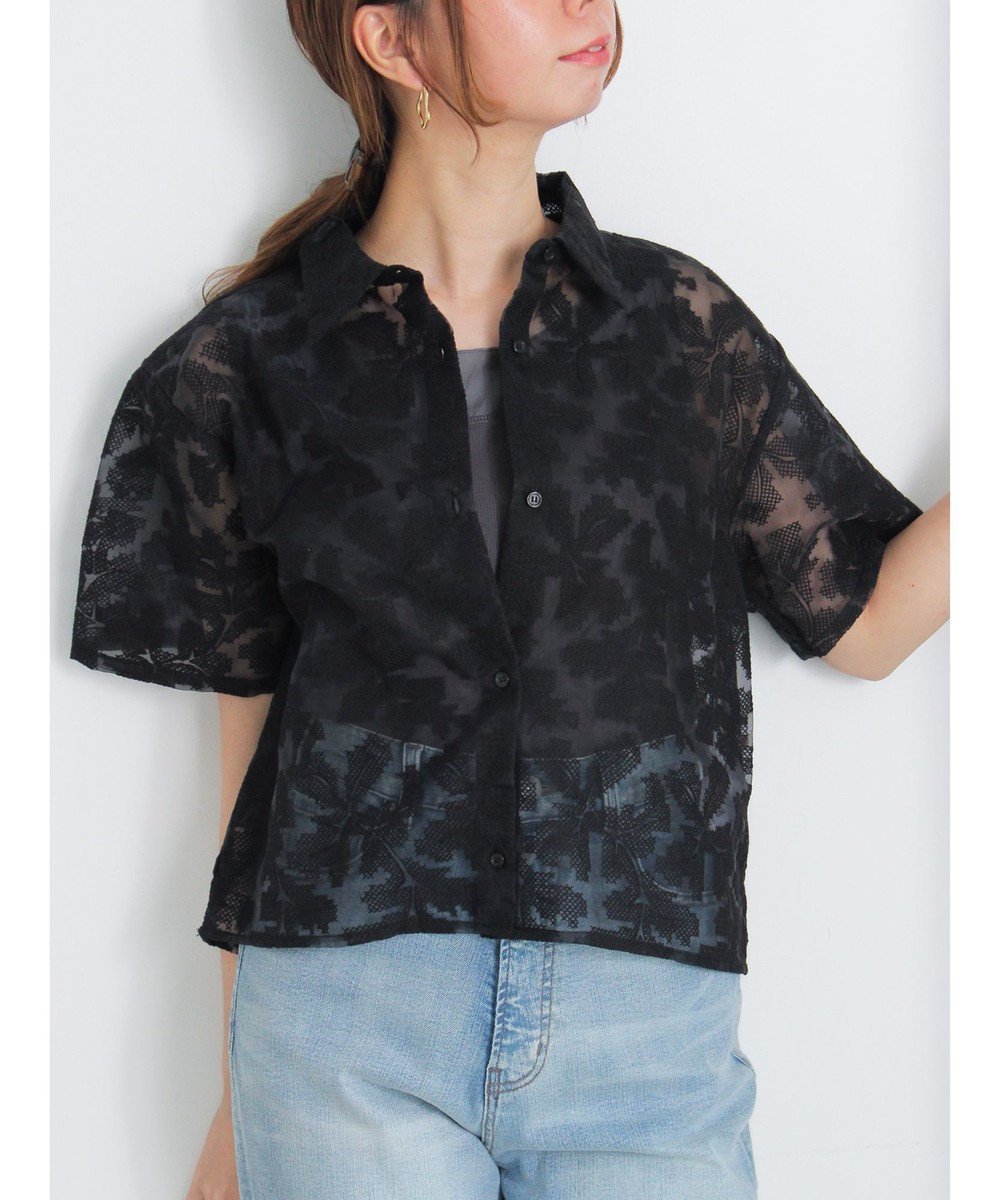 【テチチ/Te chichi】のオーガンジー刺繍ハーフスリーブシャツ インテリア・キッズ・メンズ・レディースファッション・服の通販 founy(ファニー) 　ファッション　Fashion　レディースファッション　Fashion for Women　トップス・カットソー　Cut & Sew Tops　シャツ・ブラウス・オフィスカジュアル　Elegant Blouses & Button-Ups　オーガンジー　Organza Fabric　レース　Lace, Lace Fabric　夏　Summer　S/S・春夏　SS, Spring/Summer, Warm Season　A/W・秋冬　Autumn/Winter　ブラック|ID: prp329100004840319 ipo3291000000036205842