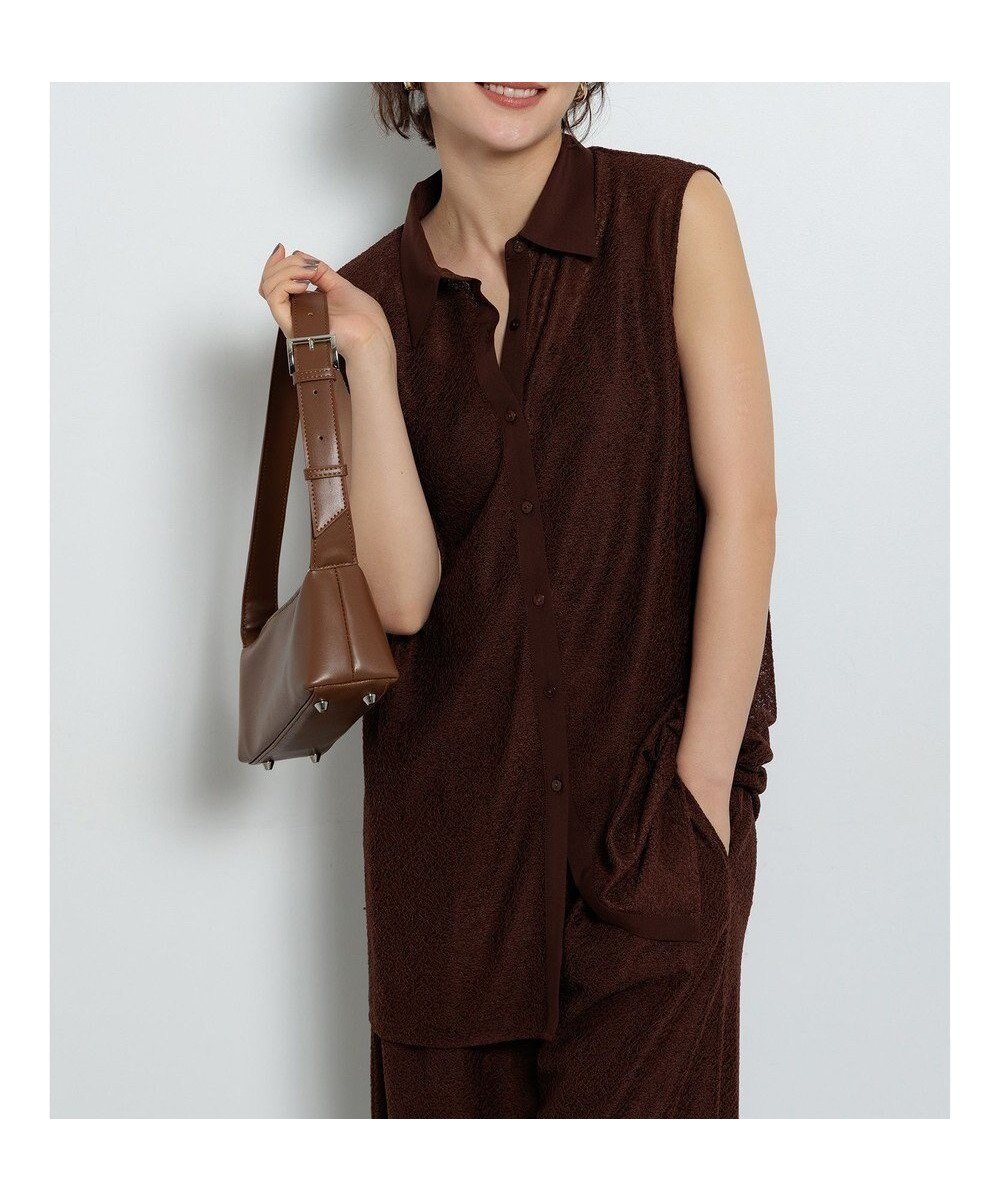 【テチチ/Te chichi】のクレープメッシュノースリーブシャツ(セットアップ可) インテリア・キッズ・メンズ・レディースファッション・服の通販 founy(ファニー) 　ファッション　Fashion　レディースファッション　Fashion for Women　トップス・カットソー　Cut & Sew Tops　キャミソール&ノースリーブ　Camisoles & Sleeveless Tops　シャツ・ブラウス・オフィスカジュアル　Elegant Blouses & Button-Ups　セットアップ　Matching Sets　レディーストップス・ブラウス　Tops & Blouses / Assorted Women's Tops　おすすめ　Recommended / Our Picks　シアー　Sheer, See-Through　セットアップ　Set-Up, Coordinated Outfit　ノースリーブ　Sleeveless, No-Sleeve　メッシュ　Mesh, Net Fabric　夏　Summer　S/S・春夏　SS, Spring/Summer, Warm Season　A/W・秋冬　Autumn/Winter　ブラウン|ID: prp329100004840323 ipo3291000000035270803