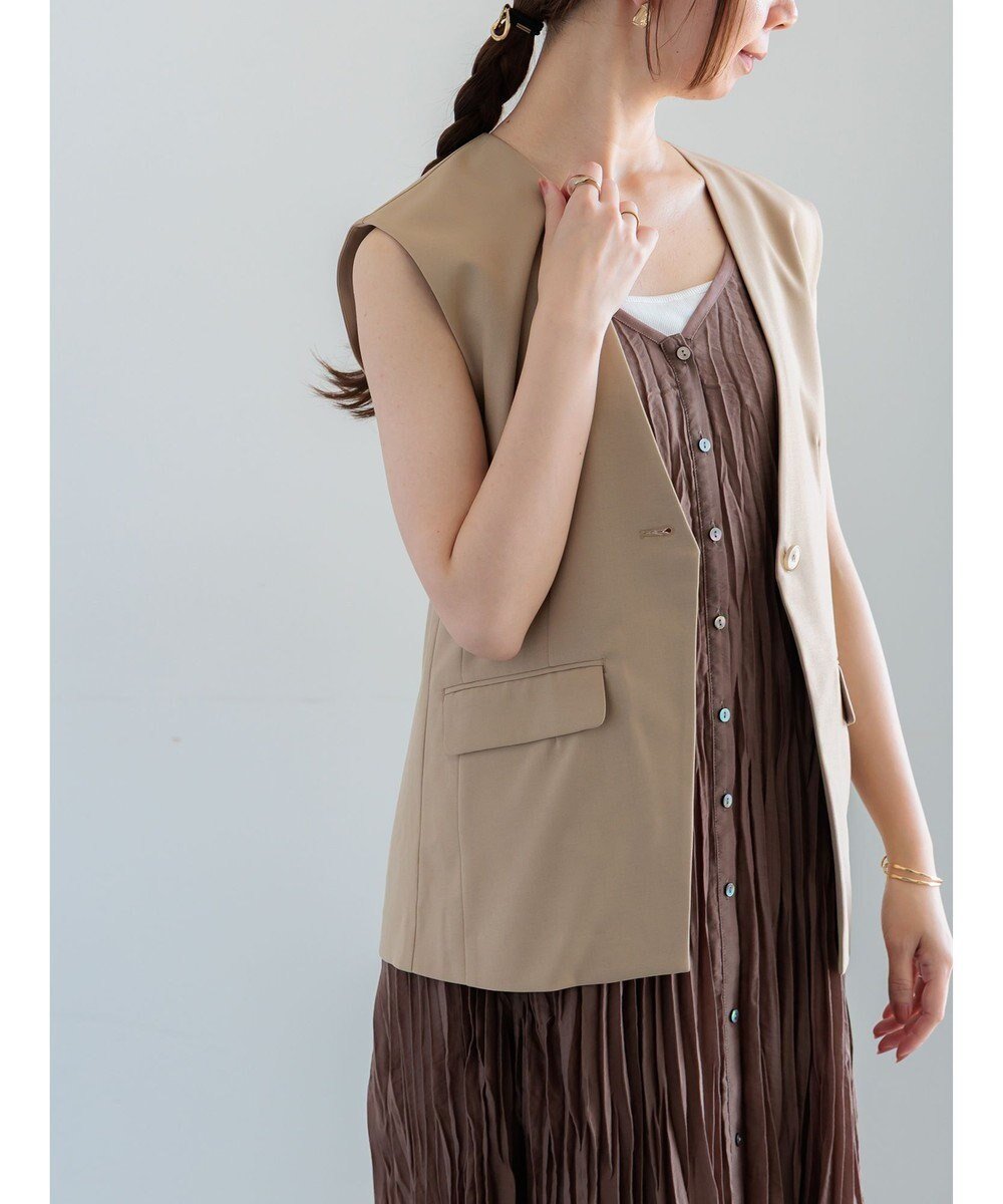 【テチチ/Te chichi】の麻調Yカラージレ インテリア・キッズ・メンズ・レディースファッション・服の通販 founy(ファニー) 　ファッション　Fashion　レディースファッション　Fashion for Women　アウター　Coat / Outerwear Collection　レディースジャケット・軽アウター　Jackets　ジャケット　Jacket, Outerwear　リネン　Linen, Linen Fabric　夏　Summer　S/S・春夏　SS, Spring/Summer, Warm Season　A/W・秋冬　Autumn/Winter　ベージュ|ID: prp329100004840384 ipo3291000000036205237