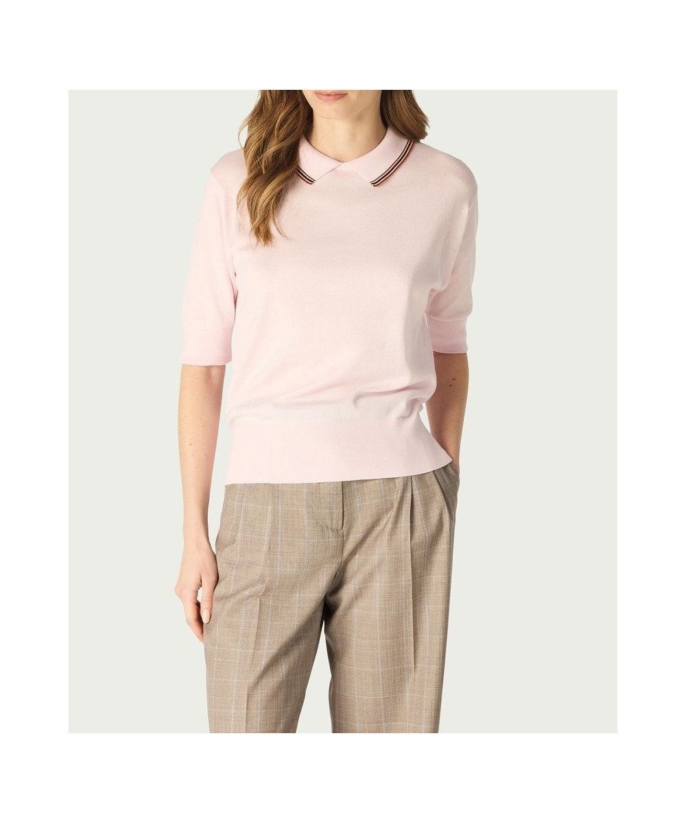 【ダックス/DAKS】のJohn Smedley for DAKS ハウスストライプ襟付きトップス インテリア・キッズ・メンズ・レディースファッション・服の通販 founy(ファニー) ファッション Fashion レディースファッション Fashion for Women トップス・カットソー Cut & Sew Tops ニット Knit Tops & Sweaters エレガント 上品 Elegant ストライプ Stripe, Striped Pattern セーター Sweater, Knitwear 半袖 Short Sleeve, Half Sleeve 夏 Summer S/S・春夏 SS, Spring/Summer, Warm Season A/W・秋冬 Autumn/Winter ピンク|ID: prp329100004840392 ipo3291000000035806062