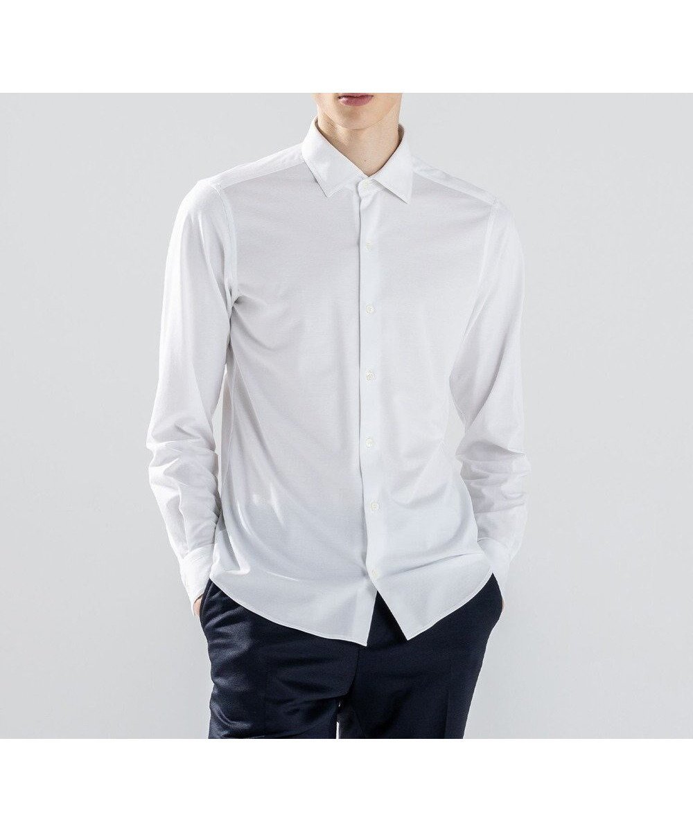 【ジョゼフ オム/JOSEPH HOMME / MEN】の【ストレッチ】ハイゲージコットンジャージー 長袖レギュラーカラーシャツ インテリア・キッズ・メンズ・レディースファッション・服の通販 founy(ファニー) ファッション Fashion メンズファッション Fashion for Men トップス・カットソー Cut & Sew Tops メンズシャツ Shirts シェイプ Shape, Slim Fit シンプル Simple, Minimal ジャケット Jacket, Outerwear ストレッチ Stretch, Stretchy Fabric ポケット Pocket, Pocket Detail A/W・秋冬 Autumn/Winter 長袖 Long Sleeve, Full Sleeve ホワイト系|ID: prp329100004840782 ipo3291000000035788720