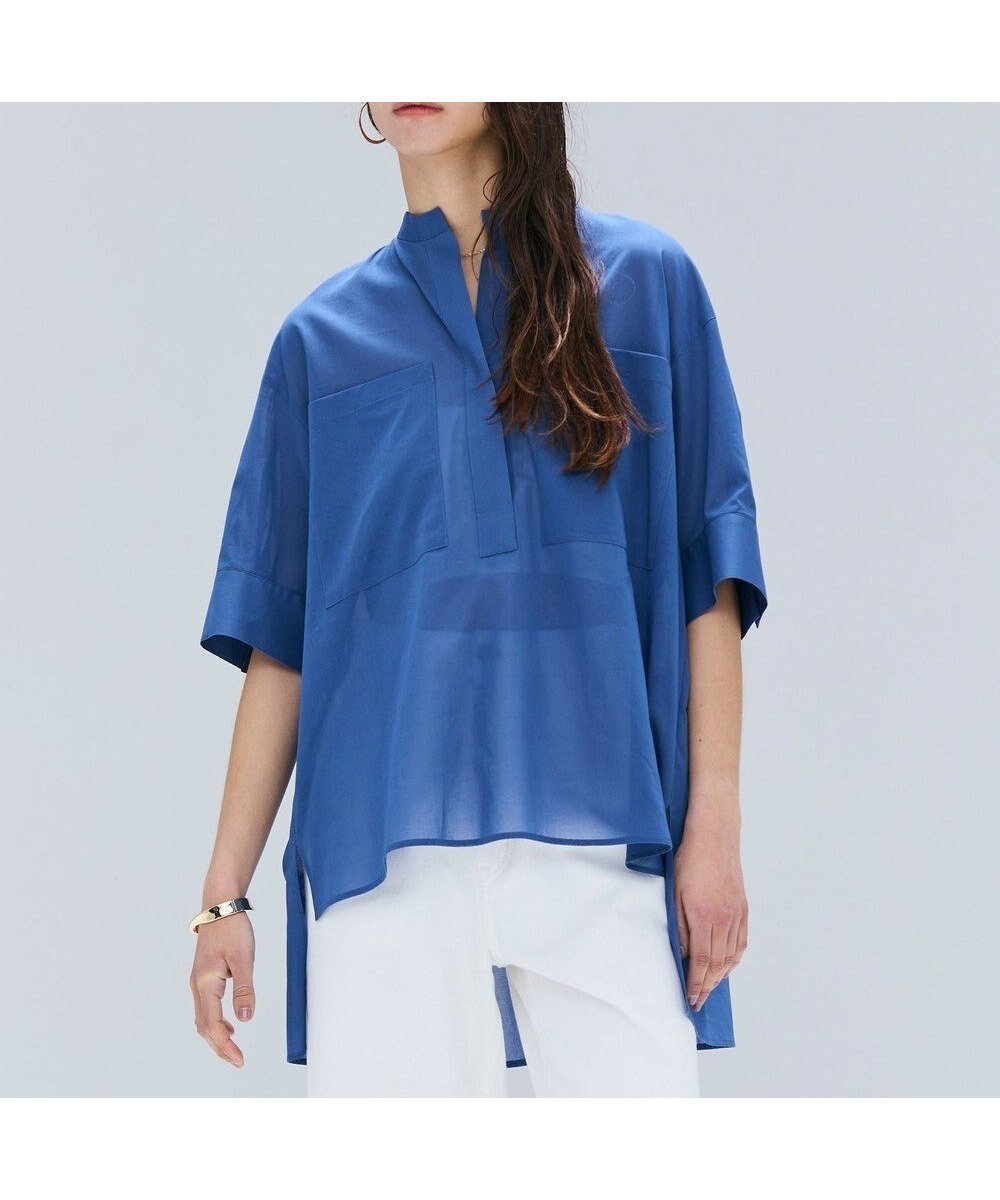【ベイジ,/BEIGE,】の【洗える・Oggi 10月号掲載】BAC / コットンビックポケットスタンドカラーシャツ インテリア・キッズ・メンズ・レディースファッション・服の通販 founy(ファニー) 　雑誌掲載アイテム　Magazine Picks & Fashion Features　ファッション雑誌　Fashion Magazines　オッジ　Oggi　ファッション　Fashion　レディースファッション　Fashion for Women　トップス・カットソー　Cut & Sew Tops　シャツ・ブラウス・オフィスカジュアル　Elegant Blouses & Button-Ups　10月号　October Issue　ギャザー　Gathered, Ruffled　スリーブ　Sleeve, Long Sleeve / Short Sleeve　ハーフ　Half, Half-Length　ポケット　Pocket, Pocket Detail　ミドル　Middle Length, Mid Height　リュクス　Luxury, Elegant, High-End, Chic　夏　Summer　春　Spring　S/S・春夏　SS, Spring/Summer, Warm Season　洗える　Machine Washable　ビジネス 仕事 通勤　Business / Work / Commuting　雑誌　Magazine, Fashion Magazine　Blue|ID: prp329100004840955 ipo3291000000035279884