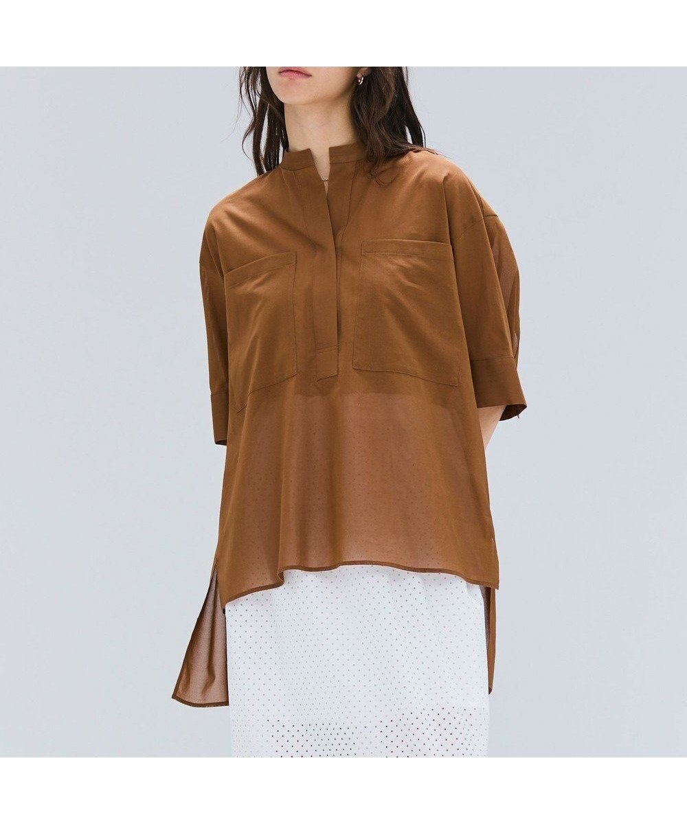 【ベイジ,/BEIGE,】の【洗える・Oggi 10月号掲載】BAC / コットンビックポケットスタンドカラーシャツ インテリア・キッズ・メンズ・レディースファッション・服の通販 founy(ファニー) 　雑誌掲載アイテム　Magazine Picks & Fashion Features　ファッション雑誌　Fashion Magazines　オッジ　Oggi　ファッション　Fashion　レディースファッション　Fashion for Women　トップス・カットソー　Cut & Sew Tops　シャツ・ブラウス・オフィスカジュアル　Elegant Blouses & Button-Ups　10月号　October Issue　ギャザー　Gathered, Ruffled　スリーブ　Sleeve, Long Sleeve / Short Sleeve　ハーフ　Half, Half-Length　ポケット　Pocket, Pocket Detail　ミドル　Middle Length, Mid Height　リュクス　Luxury, Elegant, High-End, Chic　夏　Summer　春　Spring　S/S・春夏　SS, Spring/Summer, Warm Season　洗える　Machine Washable　ビジネス 仕事 通勤　Business / Work / Commuting　雑誌　Magazine, Fashion Magazine　Brown|ID: prp329100004840955 ipo3291000000035279885