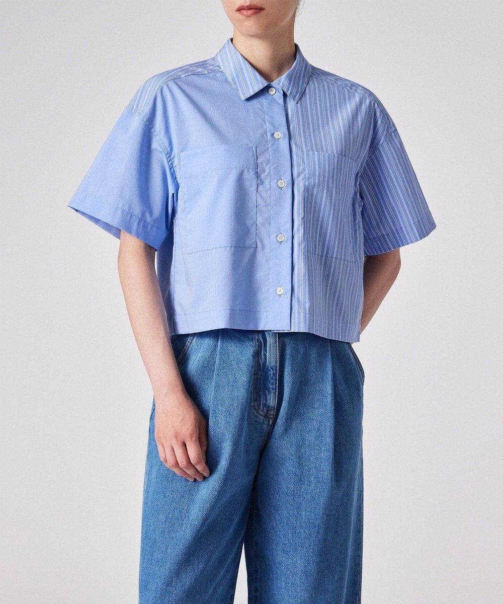 【ポール スミス/Paul Smith】のストライプ ミックス 半袖シャツ インテリア・キッズ・メンズ・レディースファッション・服の通販 founy(ファニー) 　ファッション　Fashion　レディースファッション　Fashion for Women　トップス・カットソー　Cut & Sew Tops　シャツ・ブラウス・オフィスカジュアル　Elegant Blouses & Button-Ups　シャンブレー　Chambray, Denim-Like Fabric　ストライプ　Stripe, Striped Pattern　デニム　Denim, Jeans Material　パッチ　Patch, Appliqué　ボックス　Boxy, Box Shape　ポケット　Pocket, Pocket Detail　マニッシュ　Mannish, Boyish　ミックス　Mix, Mixed Style　ワイド　Wide, Wide Fit　半袖　Short Sleeve, Half Sleeve　夏　Summer　S/S・春夏　SS, Spring/Summer, Warm Season　A/W・秋冬　Autumn/Winter　ライトブルー|ID: prp329100004840979 ipo3291000000036241046