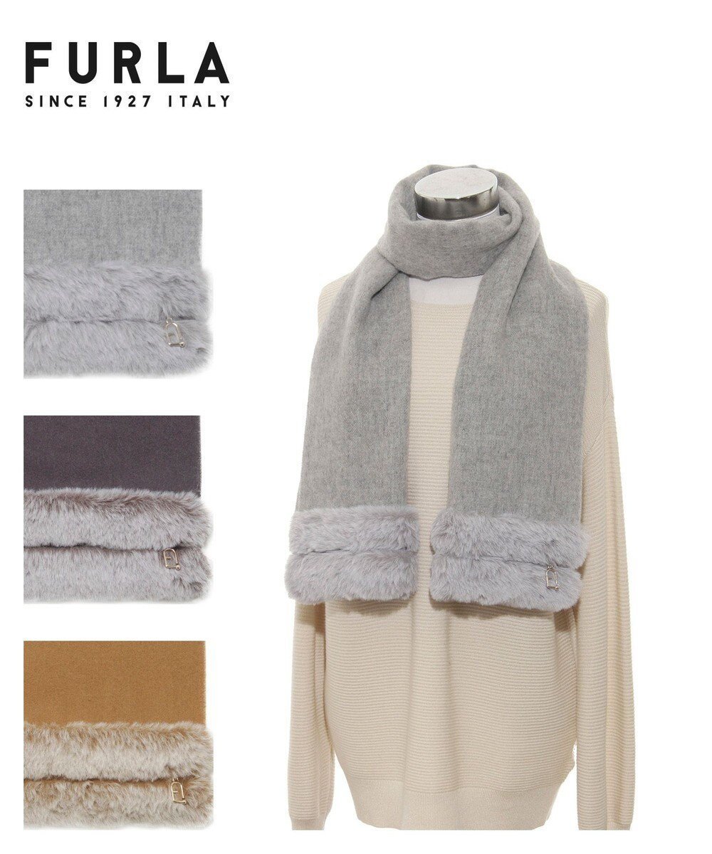 【ムーンバット/MOONBAT】の【WEB限定】FURLA ウール100%×スノートップファーマフラー チャーム付き インテリア・キッズ・メンズ・レディースファッション・服の通販 founy(ファニー) ファッション Fashion レディースファッション Fashion for Women マフラー・スヌード / 冬小物の定番 Scarves & Mufflers イタリア Italy エレガント 上品 Elegant コレクション Collection, Seasonal Line シンプル Simple, Minimal スヌード Snood, Infinity Scarf チャーム Charm, Pendant パターン Pattern, Design Print フェミニン Feminine, Girly マフラー Scarf, Muffler A/W・秋冬 Autumn/Winter グレー|ID: prp329100004841172 ipo3291000000035282192