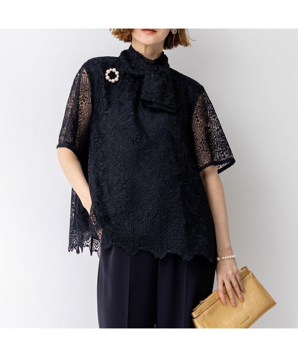 【23区/NIJYUSANKU】の【APPLAUDIR】Brocheリボンブーケレース ブラウス インテリア・キッズ・メンズ・レディースファッション・服の通販 founy(ファニー) 　ファッション　Fashion　レディースファッション　Fashion for Women　トップス・カットソー　Cut & Sew Tops　シャツ・ブラウス・オフィスカジュアル　Elegant Blouses & Button-Ups　エレガント 上品　Elegant　春　Spring　ケミカル　Chemical, Chemical Wash　コレクション　Collection, Seasonal Line　デニム　Denim, Jeans Material　トレンド　Trend, Trending Now　ドレス　Dress, One-Piece　手描き　Hand-Drawn, Illustrated　手編み　Hand-Knitted, Handmade Knit　パーティ　Party, Party Style　フランス　France, French　ボトム　Bottoms, Lower Wear　モチーフ　Motif, Design Theme　リボン　Ribbon, Bow　レース　Lace, Lace Fabric　S/S・春夏　SS, Spring/Summer, Warm Season　夏　Summer　結婚式　Wedding　2026年　2026　ネイビー系|ID: prp329100004841487 ipo3291000000035875726