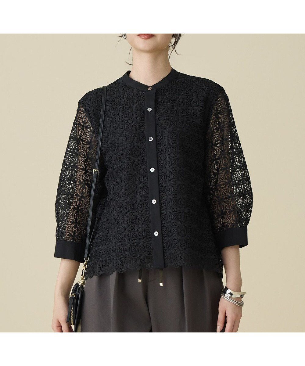 【自由区/JIYU-KU】のジオメトリックレース ブラウス インテリア・キッズ・メンズ・レディースファッション・服の通販 founy(ファニー) 　ファッション　Fashion　レディースファッション　Fashion for Women　トップス・カットソー　Cut & Sew Tops　シャツ・ブラウス・オフィスカジュアル　Elegant Blouses & Button-Ups　エレガント 上品　Elegant　クロップド　Cropped, Short Length　シンプル　Simple, Minimal　トレンド　Trend, Trending Now　バランス　Balance, Style Balance　フレア　Flare, Flared　ブロッキング　Color Blocking, Panel Design　ボトム　Bottoms, Lower Wear　レース　Lace, Lace Fabric　ワイド　Wide, Wide Fit　夏　Summer　春　Spring　S/S・春夏　SS, Spring/Summer, Warm Season　無地　Plain, Solid Color　透かし　Cut-Out, Lacework　ブラック|ID: prp329100004841500 ipo3291000000035850562