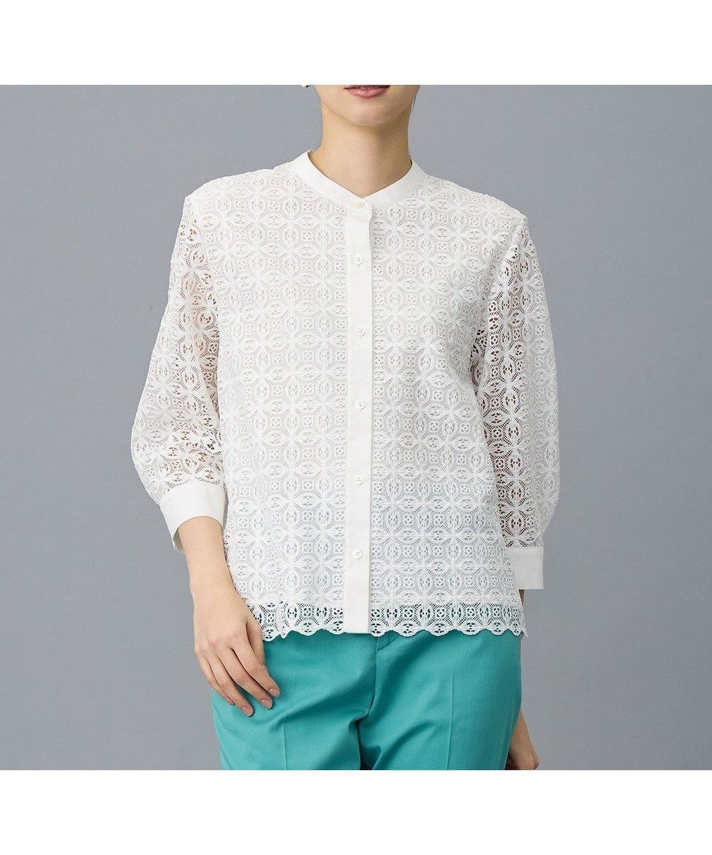 【自由区/JIYU-KU】のジオメトリックレース ブラウス インテリア・キッズ・メンズ・レディースファッション・服の通販 founy(ファニー) 　ファッション　Fashion　レディースファッション　Fashion for Women　トップス・カットソー　Cut & Sew Tops　シャツ・ブラウス・オフィスカジュアル　Elegant Blouses & Button-Ups　エレガント 上品　Elegant　クロップド　Cropped, Short Length　シンプル　Simple, Minimal　トレンド　Trend, Trending Now　バランス　Balance, Style Balance　フレア　Flare, Flared　ブロッキング　Color Blocking, Panel Design　ボトム　Bottoms, Lower Wear　レース　Lace, Lace Fabric　ワイド　Wide, Wide Fit　夏　Summer　春　Spring　S/S・春夏　SS, Spring/Summer, Warm Season　無地　Plain, Solid Color　透かし　Cut-Out, Lacework　オフ|ID: prp329100004841500 ipo3291000000035938149