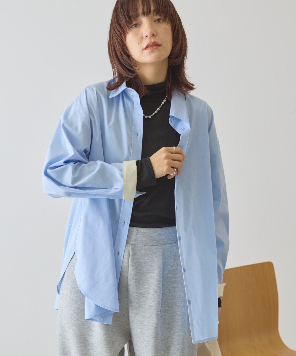 【アメリカンホリック/AMERICAN HOLIC】の配色レギュラーカラーシャツ インテリア・キッズ・メンズ・レディースファッション・服の通販 founy(ファニー) 　ファッション　Fashion　レディースファッション　Fashion for Women　トップス・カットソー　Cut & Sew Tops　シャツ・ブラウス・オフィスカジュアル　Elegant Blouses & Button-Ups　アメリカン　American Style　春　Spring　シンプル　Simple, Minimal　スタイリッシュ　Stylish, Fashionable　ストライプ　Stripe, Striped Pattern　フォルム　Silhouette, Form　ポケット　Pocket, Pocket Detail　ロング　Long, Long-Length　S/S・春夏　SS, Spring/Summer, Warm Season　おすすめ　Recommended / Our Picks　夏　Summer　Sax|ID: prp329100004841550 ipo3291000000035284511