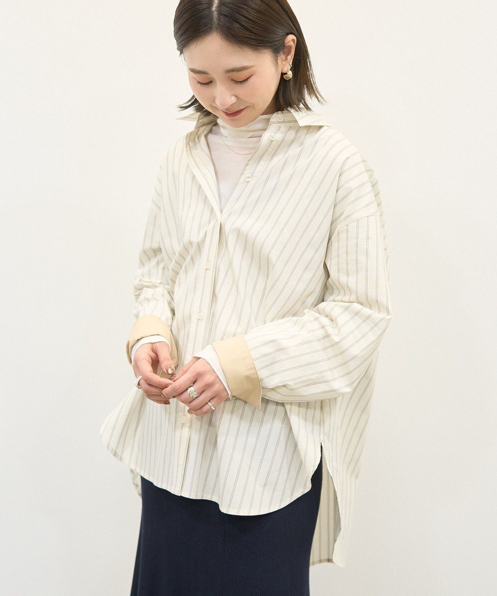 【アメリカンホリック/AMERICAN HOLIC】の配色レギュラーカラーシャツ インテリア・キッズ・メンズ・レディースファッション・服の通販 founy(ファニー) 　ファッション　Fashion　レディースファッション　Fashion for Women　トップス・カットソー　Cut & Sew Tops　シャツ・ブラウス・オフィスカジュアル　Elegant Blouses & Button-Ups　アメリカン　American Style　春　Spring　シンプル　Simple, Minimal　スタイリッシュ　Stylish, Fashionable　ストライプ　Stripe, Striped Pattern　フォルム　Silhouette, Form　ポケット　Pocket, Pocket Detail　ロング　Long, Long-Length　S/S・春夏　SS, Spring/Summer, Warm Season　おすすめ　Recommended / Our Picks　夏　Summer　Stripe Beige|ID: prp329100004841550 ipo3291000000035284512
