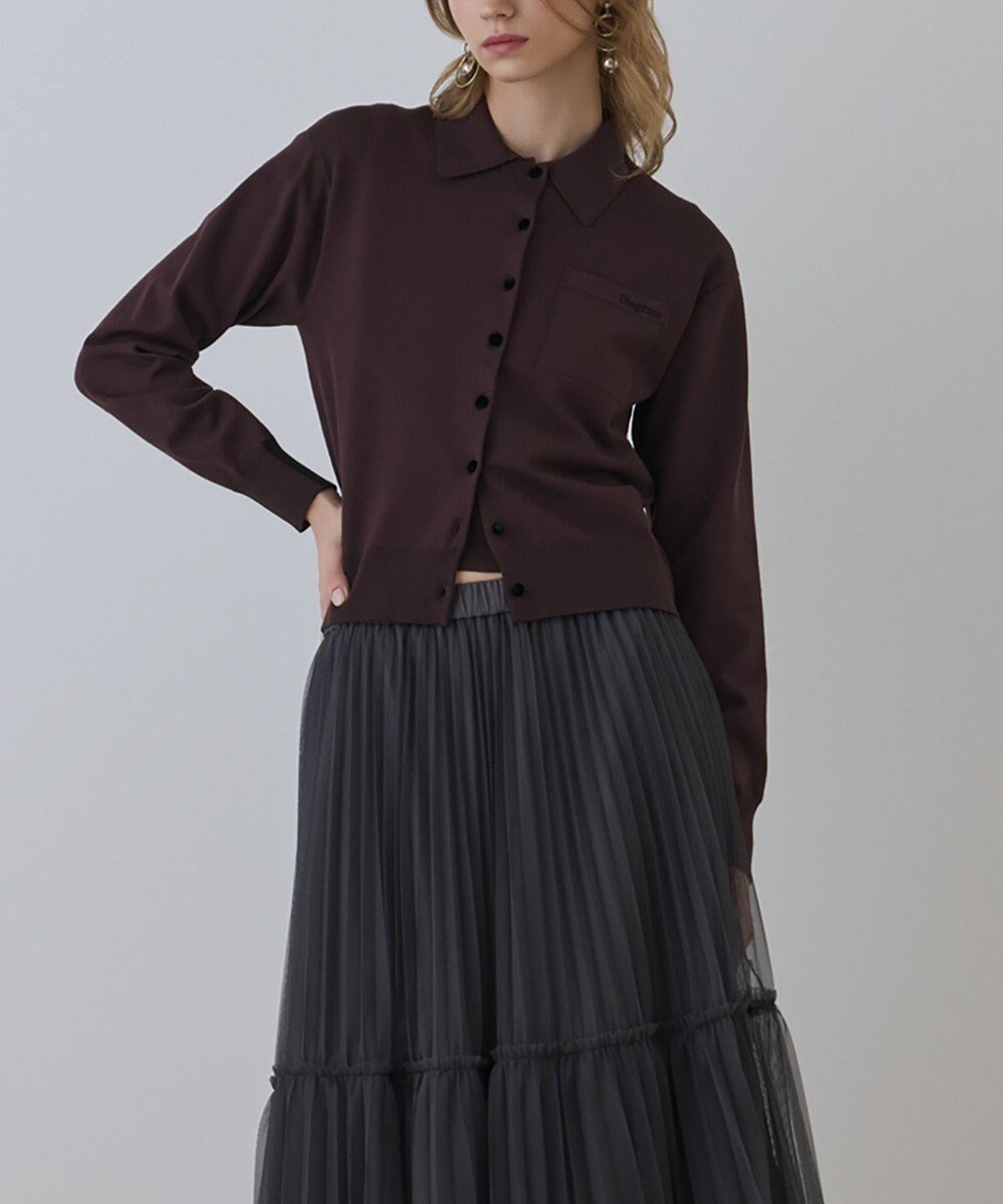 【グレース コンチネンタル/GRACE CONTINENTAL】のバイカラーロゴニットカーディガン インテリア・キッズ・メンズ・レディースファッション・服の通販 founy(ファニー) 　ファッション　Fashion　レディースファッション　Fashion for Women　トップス・カットソー　Cut & Sew Tops　ニット　Knit Tops & Sweaters　カーディガン・羽織り　Layered Style Cardigans　アンサンブル　Ensemble Set　カーディガン　Cardigan, Knitwear　モダン　Modern, Contemporary　エレガント 上品　Elegant　定番　Standard, Basic Item　A/W・秋冬　Autumn/Winter　ダークブラウン|ID: prp329100004841600 ipo3291000000035799303