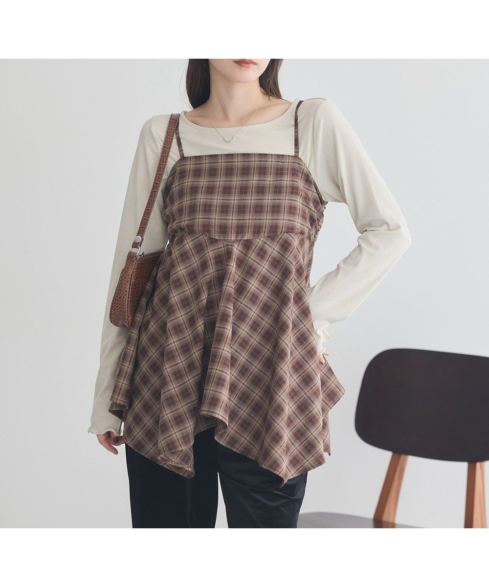 【アースミュージックアンドエコロジー/earth music&ecology】のイレヘムチェックキャミチュニック 人気、トレンドファッション・服の通販 founy(ファニー) 　ファッション　Fashion　レディースファッション　Fashion for Women　ワンピース　Dresses　チュニック　Tunic Tops & Dresses　おすすめ　Recommended / Our Picks　イレギュラーヘム　Irregular Hem　キャミソール　Camisole, Spaghetti Strap Top　シャーリング　Shirring, Ruched　チュニック　Tunic, Long Top　ボトム　Bottoms, Lower Wear　ポケット　Pocket, Pocket Detail　A/W・秋冬　Autumn/Winter　 other-1|ID: prp329100004841624 ipo3291000000035460835