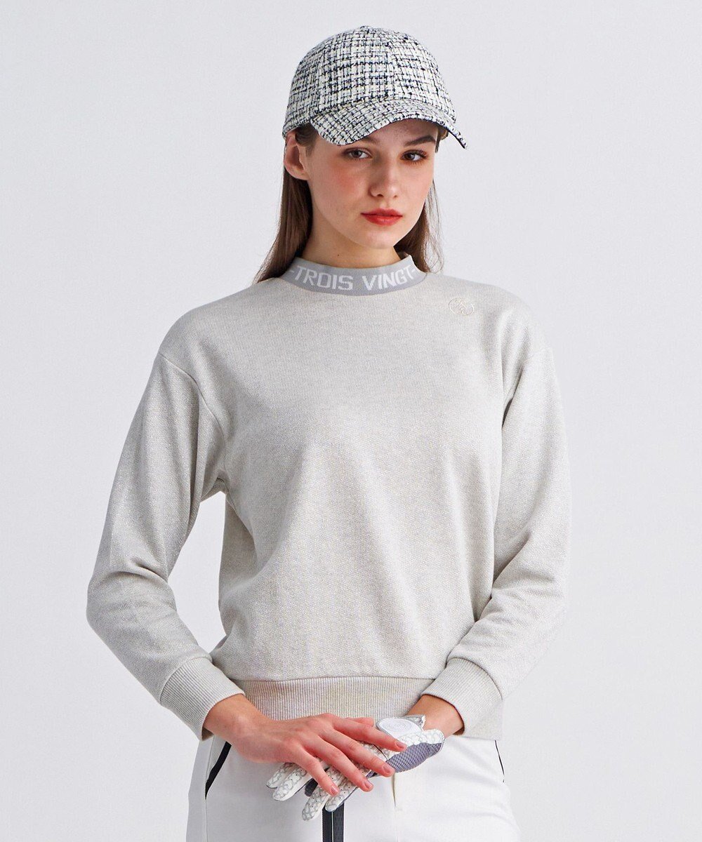 【23区 ゴルフ/NIJYUSANKU GOLF】の【WOMEN】ラメスウェットモックネック ダブルニット 裏毛素材 インテリア・キッズ・メンズ・レディースファッション・服の通販 founy(ファニー) 　ファッション　Fashion　レディースファッション　Fashion for Women　トップス・カットソー　Cut & Sew Tops　ニット　Knit Tops & Sweaters　レディースパーカー・カジュアルフーディー　Casual Hoodies & Sweatshirts　スウェット・クルーネックトップス　Sweatshirts & Crewnecks / Relaxed Fit Sweat Tops　なめらか　Smooth, Silky Texture　エレガント 上品　Elegant　シルバー　Silver, Metallic Silver　スウェット / スエット　Sweatshirt, Sweatwear　スポーティ　Sporty, Casual Athletic　ダブル　Double, Double-Breasted　トレンド　Trend, Trending Now　プリント　Print, Printed Pattern　A/W・秋冬　Autumn/Winter　ホワイト系|ID: prp329100004841643 ipo3291000000035667139