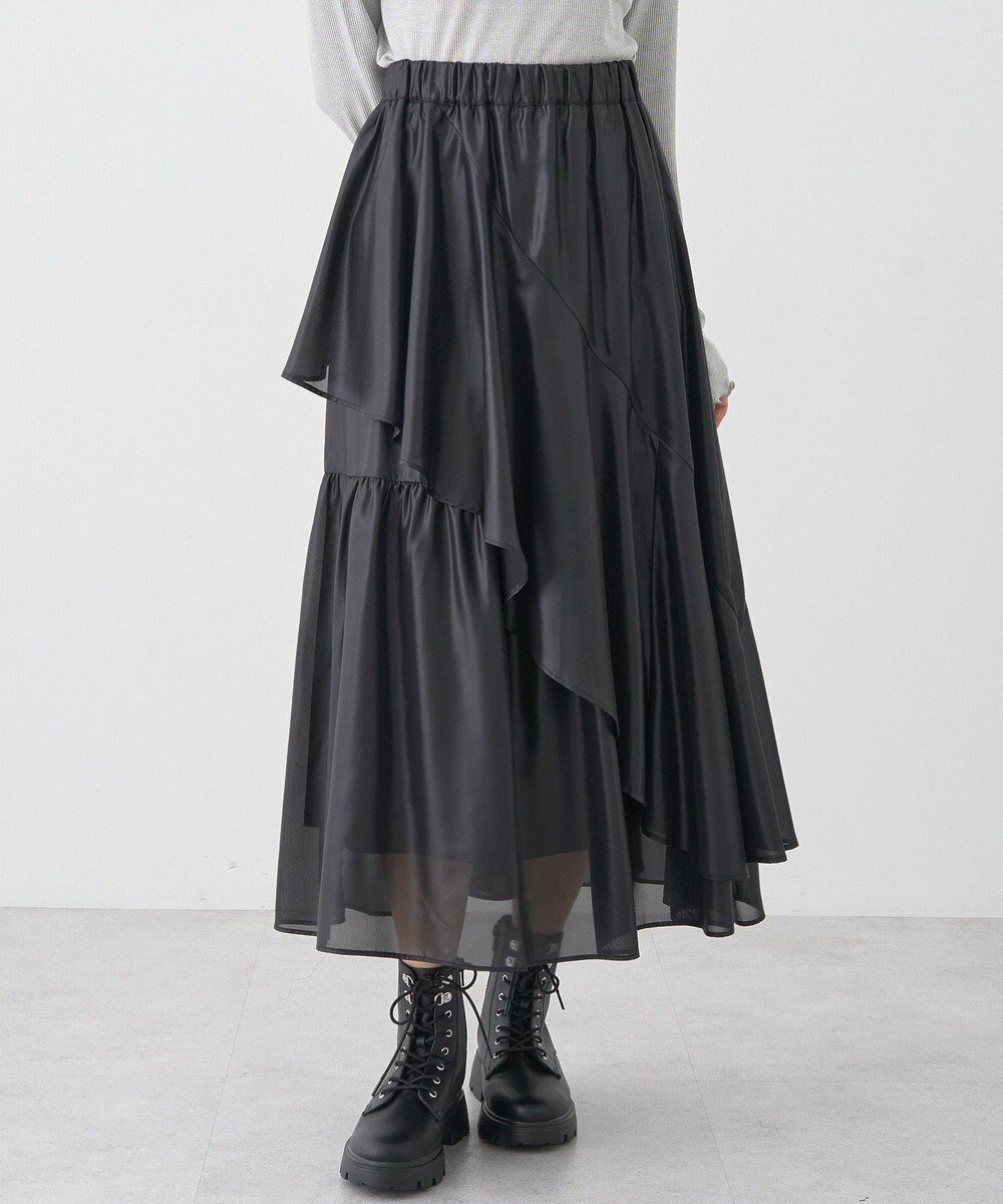 【アースミュージックアンドエコロジー/earth music&ecology】のシャイニーラッフルスカート インテリア・キッズ・メンズ・レディースファッション・服の通販 founy(ファニー) 　ファッション　Fashion　レディースファッション　Fashion for Women　スカート　Skirts　おすすめ　Recommended / Our Picks　とろみ　Fluid, Flowy Fabric　シアー　Sheer, See-Through　シャイニー　Shiny, Glossy Finish　ドレープ　Drape, Draping Fabric　ポケット　Pocket, Pocket Detail　エレガント 上品　Elegant　A/W・秋冬　Autumn/Winter　Black|ID: prp329100004841727 ipo3291000000035832521