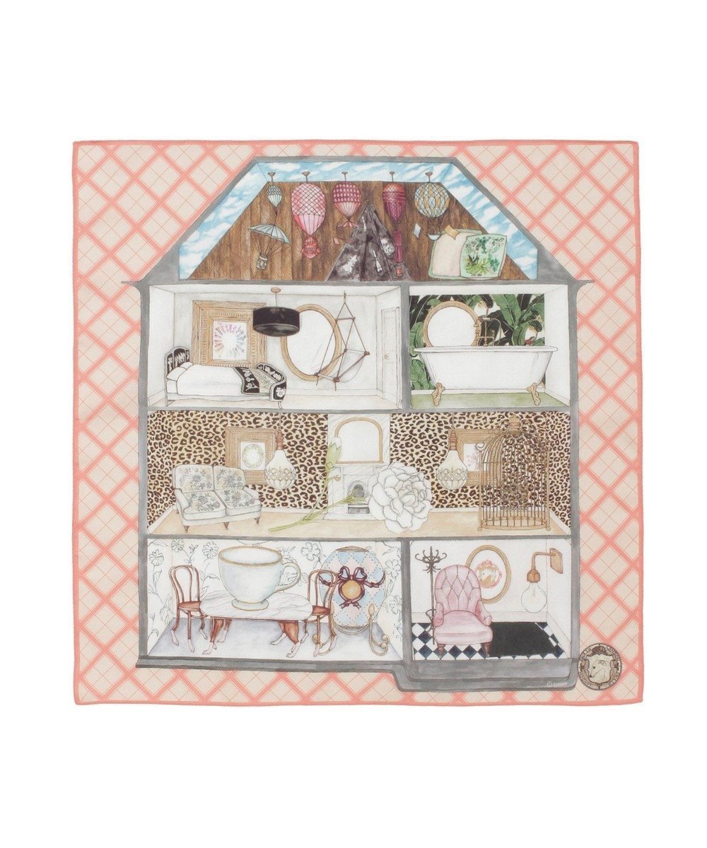 【ムーンバット/MOONBAT】のSWASH LONDON(スウォッシュロンドン) コットンハンカチーフ DOLLSHOUSE SURREALIST 52×52 日本製 インテリア・キッズ・メンズ・レディースファッション・服の通販 founy(ファニー) 　ファッション　Fashion　レディースファッション　Fashion for Women　アニマル　Animal Print　エレガント 上品　Elegant　スカーフ　Scarf, Neckwear　チェック　Check, Plaid, Tartan　バンダナ　Bandana, Head Scarf　フラワー　Flower, Floral　プリント　Print, Printed Pattern　モダン　Modern, Contemporary　モチーフ　Motif, Design Theme　ロンドン　London Style, British Inspired　日本製　Made In Japan　ピーチ|ID: prp329100004841748 ipo3291000000035853835