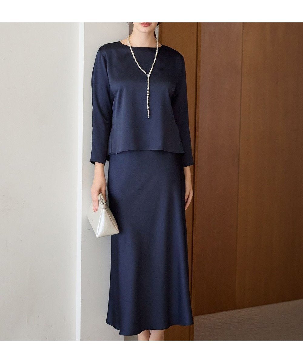 【23区/NIJYUSANKU】の【APPLAUDIR】ヴィンテージサテン セットアップ インテリア・キッズ・メンズ・レディースファッション・服の通販 founy(ファニー) 　ファッション　Fashion　レディースファッション　Fashion for Women　ワンピース　Dresses　エレガント 上品　Elegant　ヴィンテージ　Vintage Style　サテン　Satin, Glossy Fabric　シンプル　Simple, Minimal　セットアップ　Set-Up, Coordinated Outfit　タンブラー　Tumbler, Travel Mug　ドレス　Dress, One-Piece　長袖　Long Sleeve, Full Sleeve　バイアス　Bias, Diagonal Cut　パーティ　Party, Party Style　フラット　Flat, Flat Shoes　A/W・秋冬　Autumn/Winter　S/S・春夏　SS, Spring/Summer, Warm Season　夏　Summer　セレモニー　Ceremony　結婚式　Wedding　2025年　2025　2025春夏・S/S　Spring/Summer 2025 SS25　ネイビー系|ID: prp329100004841797 ipo3291000000035705366