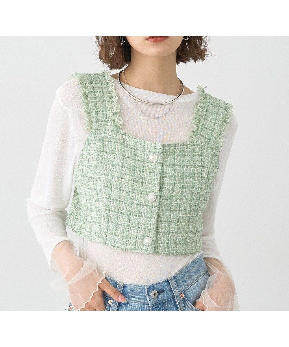 【アースミュージックアンドエコロジー/earth music&ecology】の【セットアップ可】フリンジツイードビスチェ インテリア・キッズ・メンズ・レディースファッション・服の通販 founy(ファニー) 　ファッション　Fashion　レディースファッション　Fashion for Women　アウター　Coat / Outerwear Collection　トップス・カットソー　Cut & Sew Tops　ベスト&ジレ / 重ね着スタイル　Vests & Gilets　ビスチェ　Bustiers & Corset Tops / Layered Bustier Style　セットアップ　Matching Sets　レディーストップス・ブラウス　Tops & Blouses / Assorted Women's Tops　おすすめ　Recommended / Our Picks　セットアップ　Set-Up, Coordinated Outfit　タートルネック　Turtleneck, High Neck　フェミニン　Feminine, Girly　ベスト　Vest, Waistcoat　ポケット　Pocket, Pocket Detail　エレガント 上品　Elegant　A/W・秋冬　Autumn/Winter　Green|ID: prp329100004841839 ipo3291000000035285593