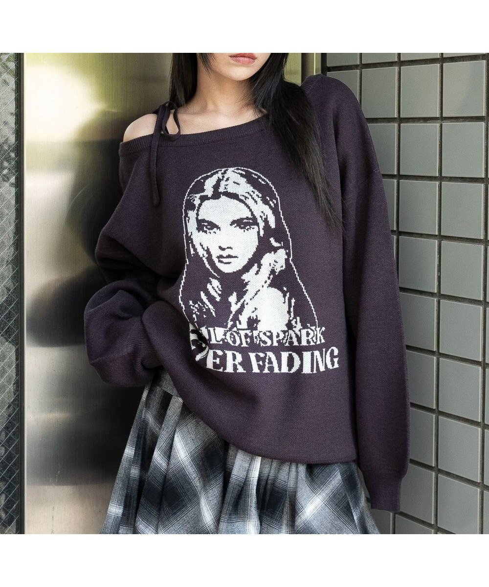 【ウィゴー/WEGO】の【2025年秋冬新作】2WAYグラフィックワンショルBIGニット インテリア・キッズ・メンズ・レディースファッション・服の通販 founy(ファニー) 　ファッション　Fashion　レディースファッション　Fashion for Women　トップス・カットソー　Cut & Sew Tops　ニット　Knit Tops & Sweaters　グラフィック　Graphic, Graphic Design　コンパクト　Compact, Small Size　ショルダー　Shoulder, Shoulder Strap　スマホ　Smartphone, Mobile Device　セーター　Sweater, Knitwear　デニム　Denim, Jeans Material　長袖　Long Sleeve, Full Sleeve　バランス　Balance, Style Balance　ミニスカート　Mini Skirt, Short Skirt　ルーズ　Loose, Oversized　ワイド　Wide, Wide Fit　ワンショル　One Shoulder, Asymmetrical　A/W・秋冬　Autumn/Winter　柄4|ID: prp329100004841899 ipo3291000000035807771