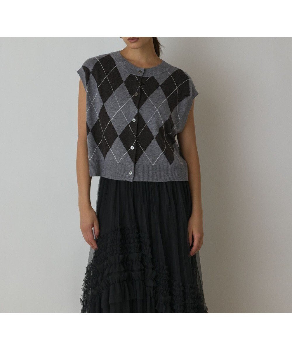 【グレース コンチネンタル/GRACE CONTINENTAL】のアーガイルニットベスト インテリア・キッズ・メンズ・レディースファッション・服の通販 founy(ファニー) 　ファッション　Fashion　レディースファッション　Fashion for Women　アウター　Coat / Outerwear Collection　トップス・カットソー　Cut & Sew Tops　ニット　Knit Tops & Sweaters　ベスト&ジレ / 重ね着スタイル　Vests & Gilets　クラシカル　Classical, Vintage-Inspired　ショート　Short, Short Length　トレンド　Trend, Trending Now　バランス　Balance, Style Balance　ベスト　Vest, Waistcoat　今季　This Season, Current Season　夏　Summer　秋　Autumn　A/W・秋冬　Autumn/Winter　グレー|ID: prp329100004842017 ipo3291000000035810762
