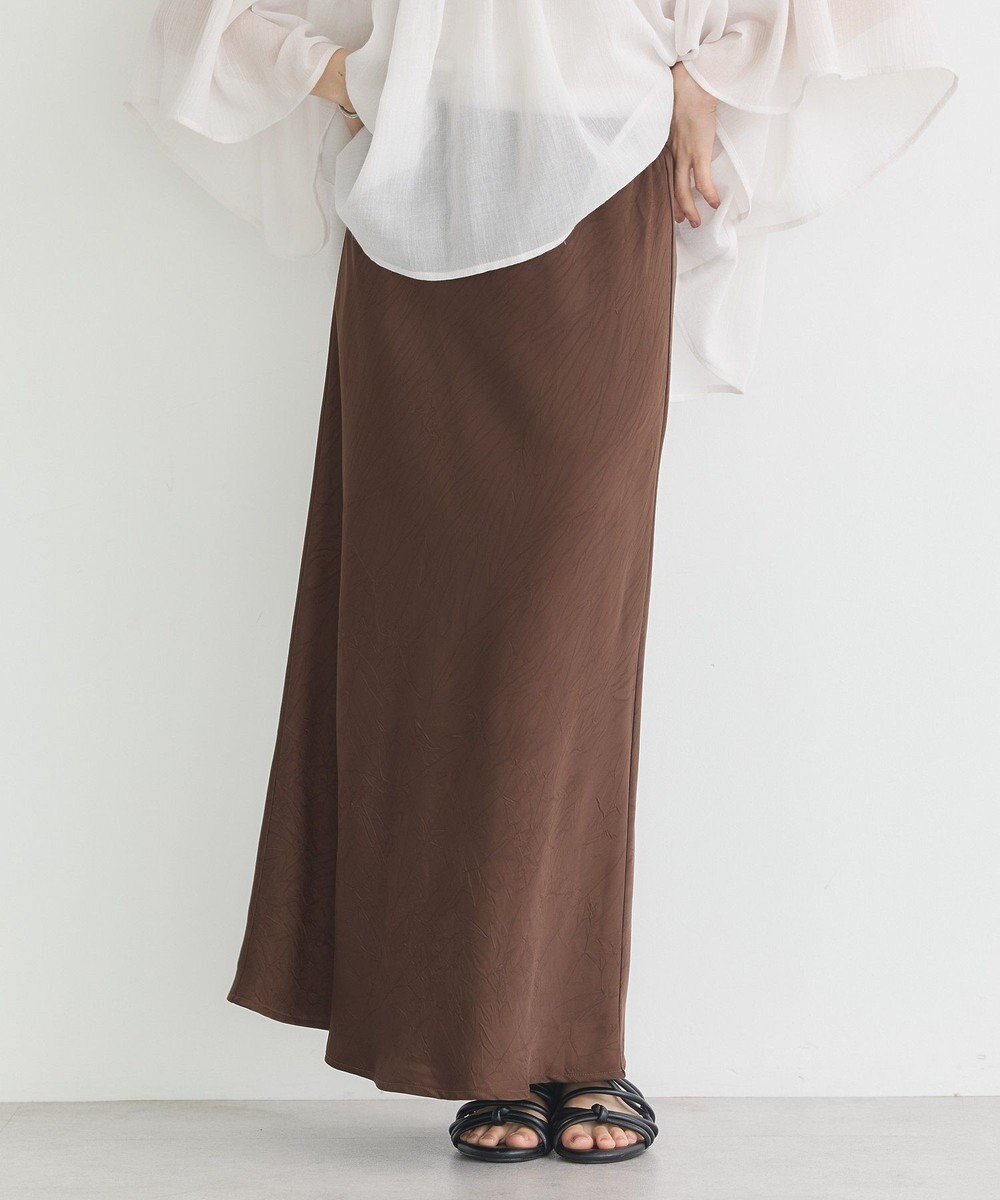 【アースミュージックアンドエコロジー/earth music&ecology】のストレッチサテンスカート インテリア・キッズ・メンズ・レディースファッション・服の通販 founy(ファニー) 　ファッション　Fashion　レディースファッション　Fashion for Women　スカート　Skirts　おすすめ　Recommended / Our Picks　クラッシュ　Distressed, Crashed Style　サテン　Satin, Glossy Fabric　ストレッチ　Stretch, Stretchy Fabric　ポケット　Pocket, Pocket Detail　ロング　Long, Long-Length　A/W・秋冬　Autumn/Winter　Brown|ID: prp329100004842312 ipo3291000000035621364