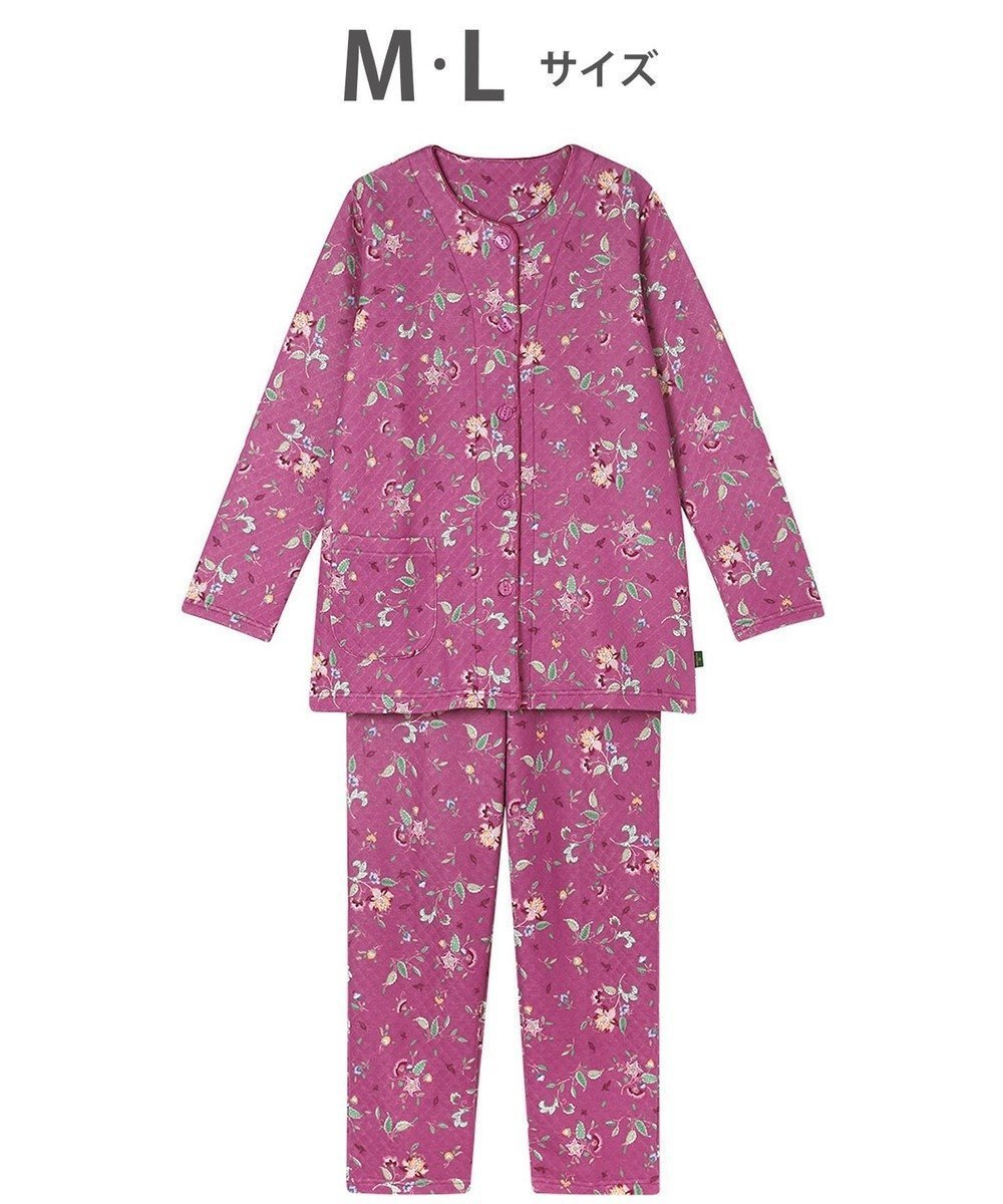 【ワコール/WACOAL】のワコール_リラックス&スリープ パジャマ キルトニット素材(本体) あったか 長袖 長ズボン ミントン レディース NDW458 /ワコール インテリア・キッズ・メンズ・レディースファッション・服の通販 founy(ファニー) 　ファッション　Fashion　レディースファッション　Fashion for Women　トップス・カットソー　Cut & Sew Tops　ニット　Knit Tops & Sweaters　キルト　Quilt, Quilted Fabric　長袖　Long Sleeve, Full Sleeve　パジャマ　Pajamas, Sleepwear　フラワー　Flower, Floral　ボトム　Bottoms, Lower Wear　モチーフ　Motif, Design Theme　リラックス　Relax, Relaxed Fit　ロマンピンク|ID: prp329100004842322 ipo3291000000035835504