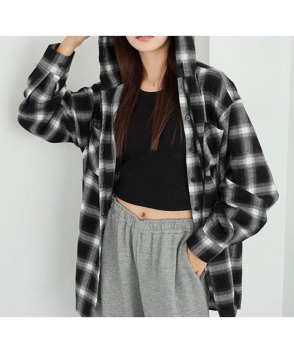 【ウィゴー/WEGO】の【25年秋冬新作】チェックフードBIGネルシャツ インテリア・キッズ・メンズ・レディースファッション・服の通販 founy(ファニー) 　ファッション　Fashion　レディースファッション　Fashion for Women　トップス・カットソー　Cut & Sew Tops　シャツ・ブラウス・オフィスカジュアル　Elegant Blouses & Button-Ups　秋　Autumn　キャミ　Camisole, Cami Top　スウェット / スエット　Sweatshirt, Sweatwear　スマホ　Smartphone, Mobile Device　チェック　Check, Plaid, Tartan　デニム　Denim, Jeans Material　トレンド　Trend, Trending Now　羽織　Haori, Light Jacket　ミニスカート　Mini Skirt, Short Skirt　ルーズ　Loose, Oversized　ワンポイント　One Point, Statement Accent　冬　Winter / This Winter　A/W・秋冬　Autumn/Winter　おすすめ　Recommended / Our Picks　ブラック|ID: prp329100004842541 ipo3291000000035522965