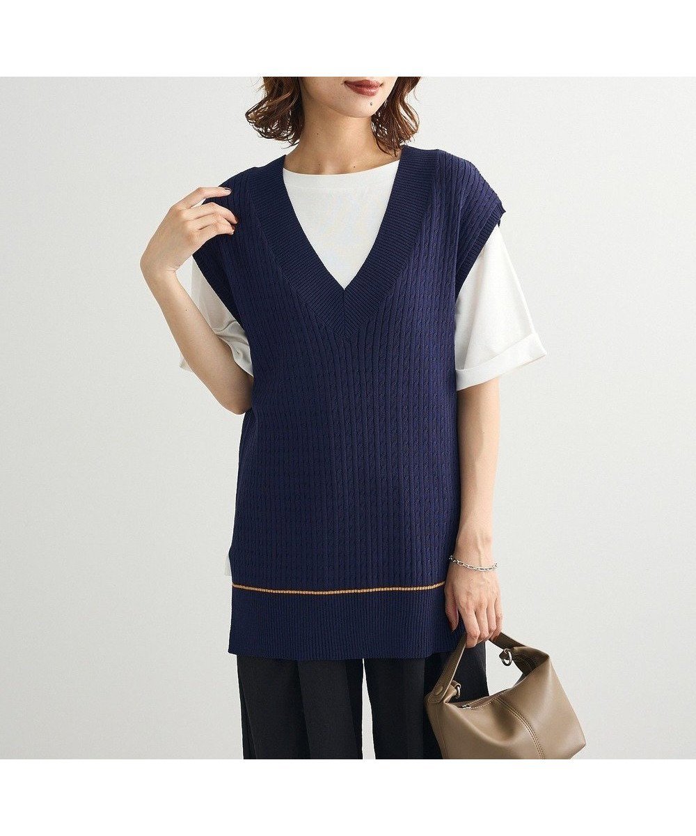 【グリーンパークス/Green Parks】の裾ラインケーブルニットベスト インテリア・キッズ・メンズ・レディースファッション・服の通販 founy(ファニー) ファッション Fashion レディースファッション Fashion for Women アウター Coat / Outerwear Collection トップス・カットソー Cut & Sew Tops ニット Knit Tops & Sweaters ベスト&ジレ / 重ね着スタイル Vests & Gilets おすすめ Recommended / Our Picks オレンジ Orange スリット Slit, Slit Detail フィット Fit, Slim Fit ベスト Vest, Waistcoat ポケット Pocket, Pocket Detail 夏 Summer S/S・春夏 SS, Spring/Summer, Warm Season A/W・秋冬 Autumn/Winter Navy|ID: prp329100004842595 ipo3291000000035613772