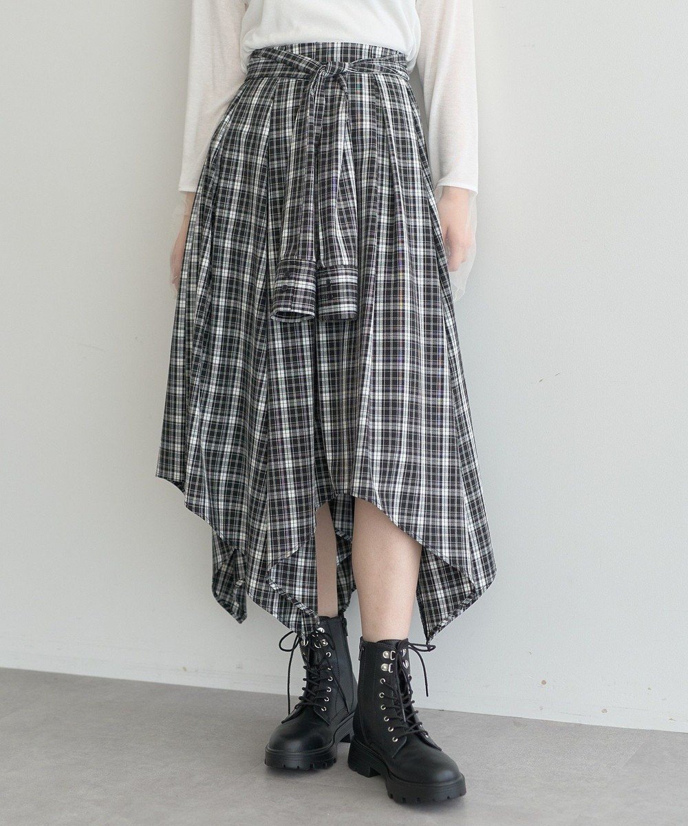 【アースミュージックアンドエコロジー/earth music&ecology】のイレヘムチェックシャツスカート 人気、トレンドファッション・服の通販 founy(ファニー) 　ファッション　Fashion　レディースファッション　Fashion for Women　スカート　Skirts　おすすめ　Recommended / Our Picks　アシンメトリー　Asymmetrical Style　イレギュラーヘム　Irregular Hem　カットソー　Cut and Sewn Top　シンプル　Simple, Minimal　チェック　Check, Plaid, Tartan　ポケット　Pocket, Pocket Detail　リボン　Ribbon, Bow　A/W・秋冬　Autumn/Winter　 other-1|ID: prp329100004842638 ipo3291000000035814998