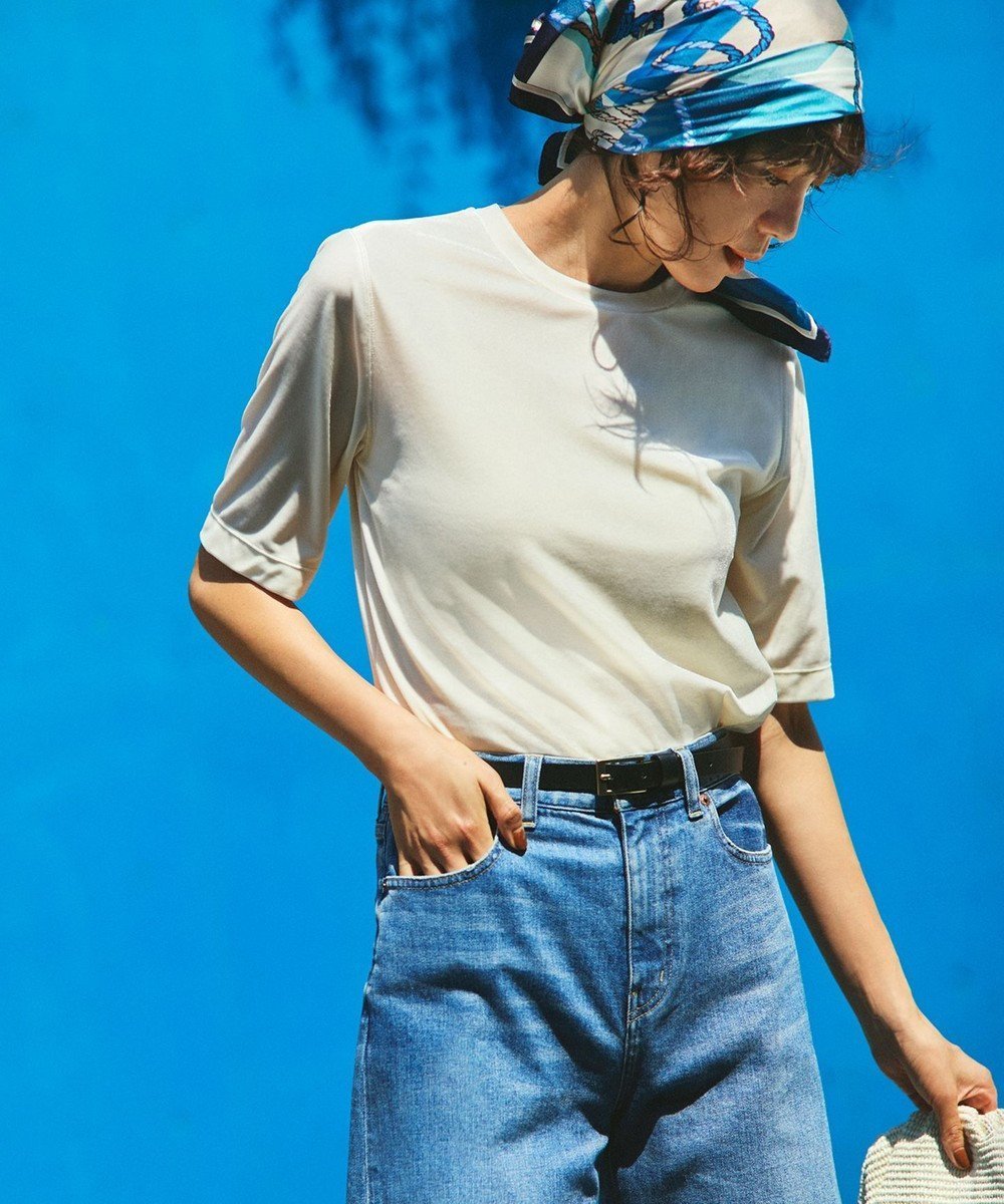【アンフィーロ 自由区/UNFILO】のストレッチベロア Tシャツ 人気、トレンドファッション・服の通販 founy(ファニー) 　ファッション　Fashion　レディースファッション　Fashion for Women　トップス・カットソー　Cut & Sew Tops　シャツ・ブラウス・オフィスカジュアル　Elegant Blouses & Button-Ups　ロングTシャツ・Tシャツ　Longline T-Shirts & Tees　カットソー・ベーシックTシャツ　Cut-and-Sewn Tops / Stretch Tees & Basics　ベロアトップス　Velour Tops / Velvet-Look Items　春　Spring　カットソー　Cut and Sewn Top　シンプル　Simple, Minimal　ストレッチ　Stretch, Stretchy Fabric　ベロア　Velour, Soft Velvet　ベーシック　Basic, Essential　S/S・春夏　SS, Spring/Summer, Warm Season　夏　Summer　エレガント 上品　Elegant　 other-1|ID: prp329100004842695 ipo3291000000035465925