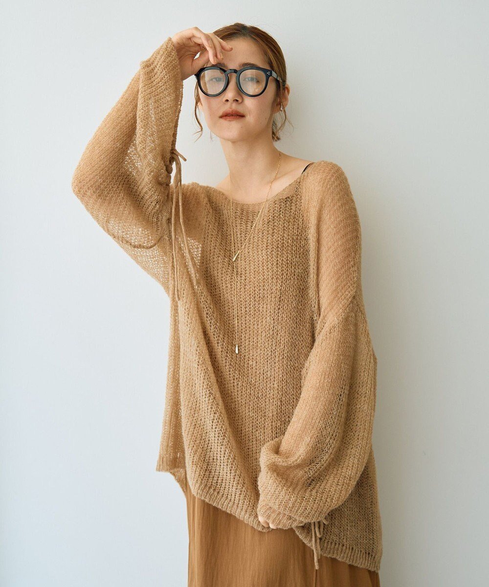 【イェッカ ヴェッカ/YECCA VECCA】の袖シャーリングシアーニット インテリア・キッズ・メンズ・レディースファッション・服の通販 founy(ファニー) 　ファッション　Fashion　レディースファッション　Fashion for Women　トップス・カットソー　Cut & Sew Tops　ニット　Knit Tops & Sweaters　おすすめ　Recommended / Our Picks　キャミソール　Camisole, Spaghetti Strap Top　シャーリング　Shirring, Ruched　セーター　Sweater, Knitwear　デニム　Denim, Jeans Material　フェミニン　Feminine, Girly　ポケット　Pocket, Pocket Detail　リボン　Ribbon, Bow　A/W・秋冬　Autumn/Winter　Beige|ID: prp329100004842734 ipo3291000000035838989