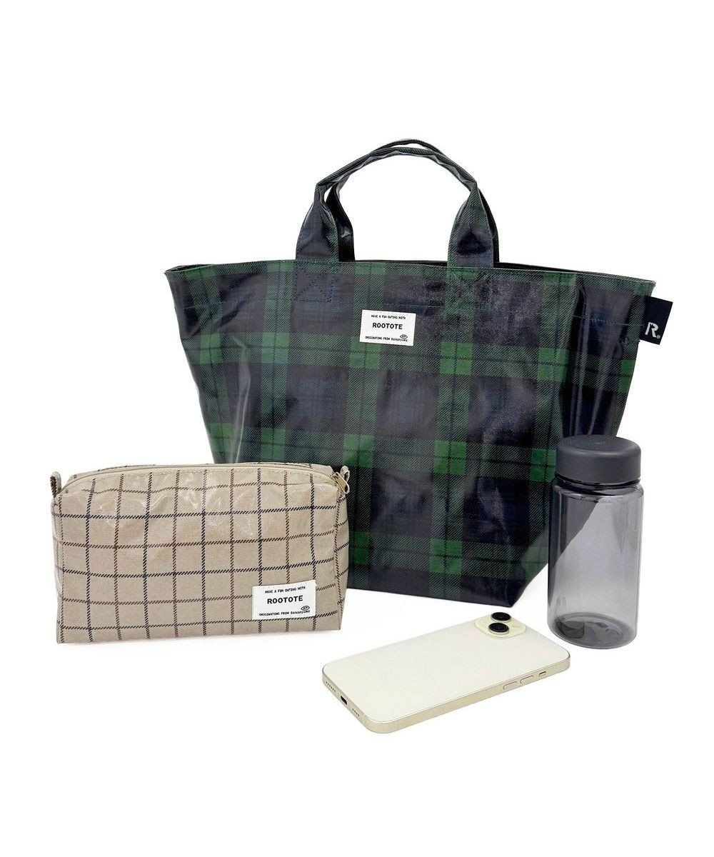 【ルートート/ROOTOTE】の3608【ラミネート加工】EU.デリ.ラミネート-T インテリア・キッズ・メンズ・レディースファッション・服の通販 founy(ファニー) 　ファッション　Fashion　レディースファッション　Fashion for Women　バッグ　Bags　カメラ　Camera Accessories　傘　Umbrella, Parasol　チェック　Check, Plaid, Tartan　ドット　Polka Dot, Dot Pattern　プリント　Print, Printed Pattern　ポケット　Pocket, Pocket Detail　ポーチ　Pouch, Small Case　ランダム　Random, Irregular　新作・新入荷　New Arrivals / New In　01:チェック・グリーン|ID: prp329100004842766 ipo3291000000035838074