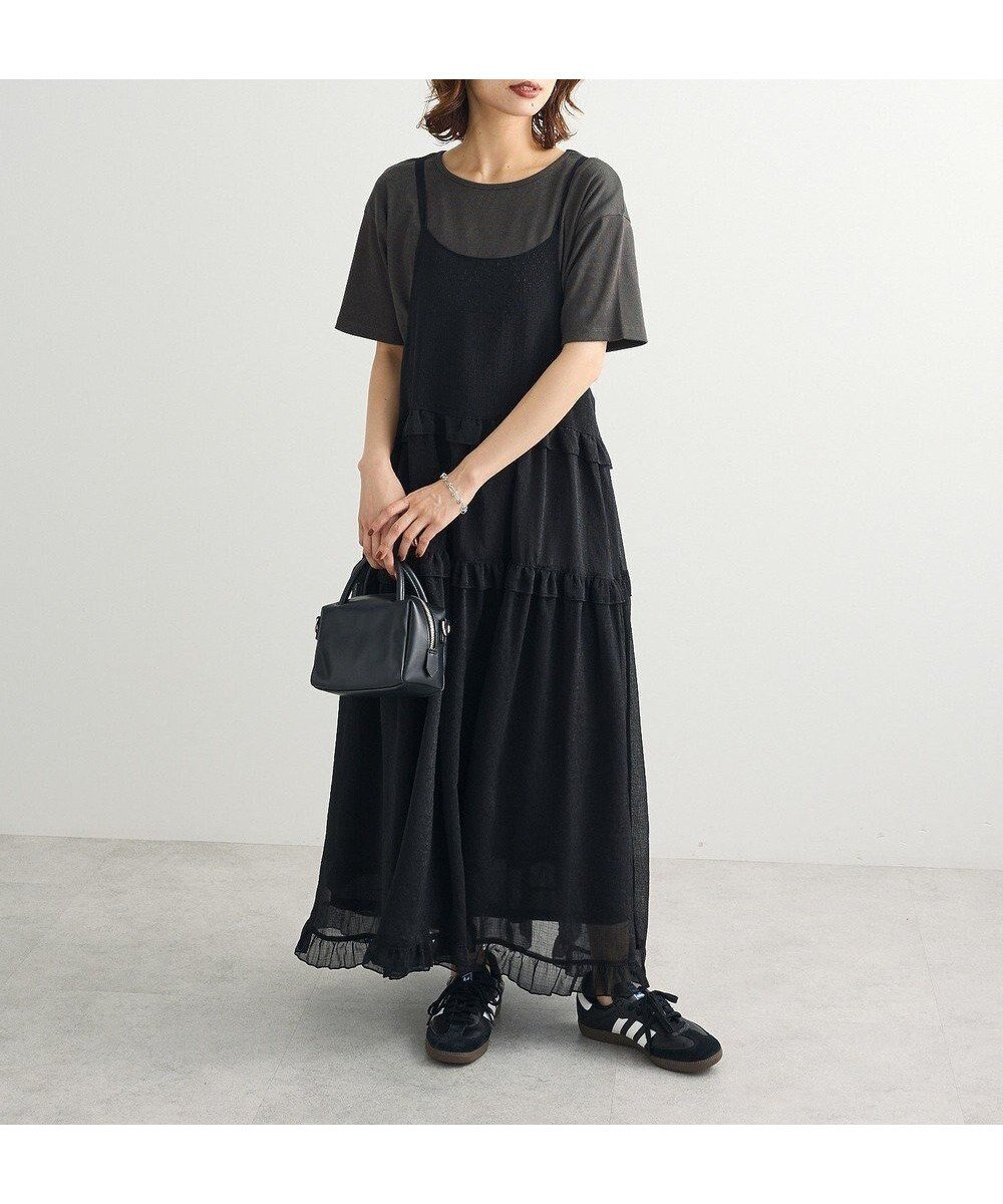 【グリーンパークス/Green Parks】の・Petit Fleur シアーティアードキャミワンピ インテリア・キッズ・メンズ・レディースファッション・服の通販 founy(ファニー) 　ファッション　Fashion　レディースファッション　Fashion for Women　ワンピース　Dresses　キャミソールワンピース　Camisole Dresses　アンダー　Underwear Essentials　エアリー　Airy Texture　キャミソール　Camisole, Spaghetti Strap Top　シアー　Sheer, See-Through　シンプル　Simple, Minimal　ポケット　Pocket, Pocket Detail　リゾート　Resort, Vacation Style　リボン　Ribbon, Bow　A/W・秋冬　Autumn/Winter　Black|ID: prp329100004842888 ipo3291000000035817125