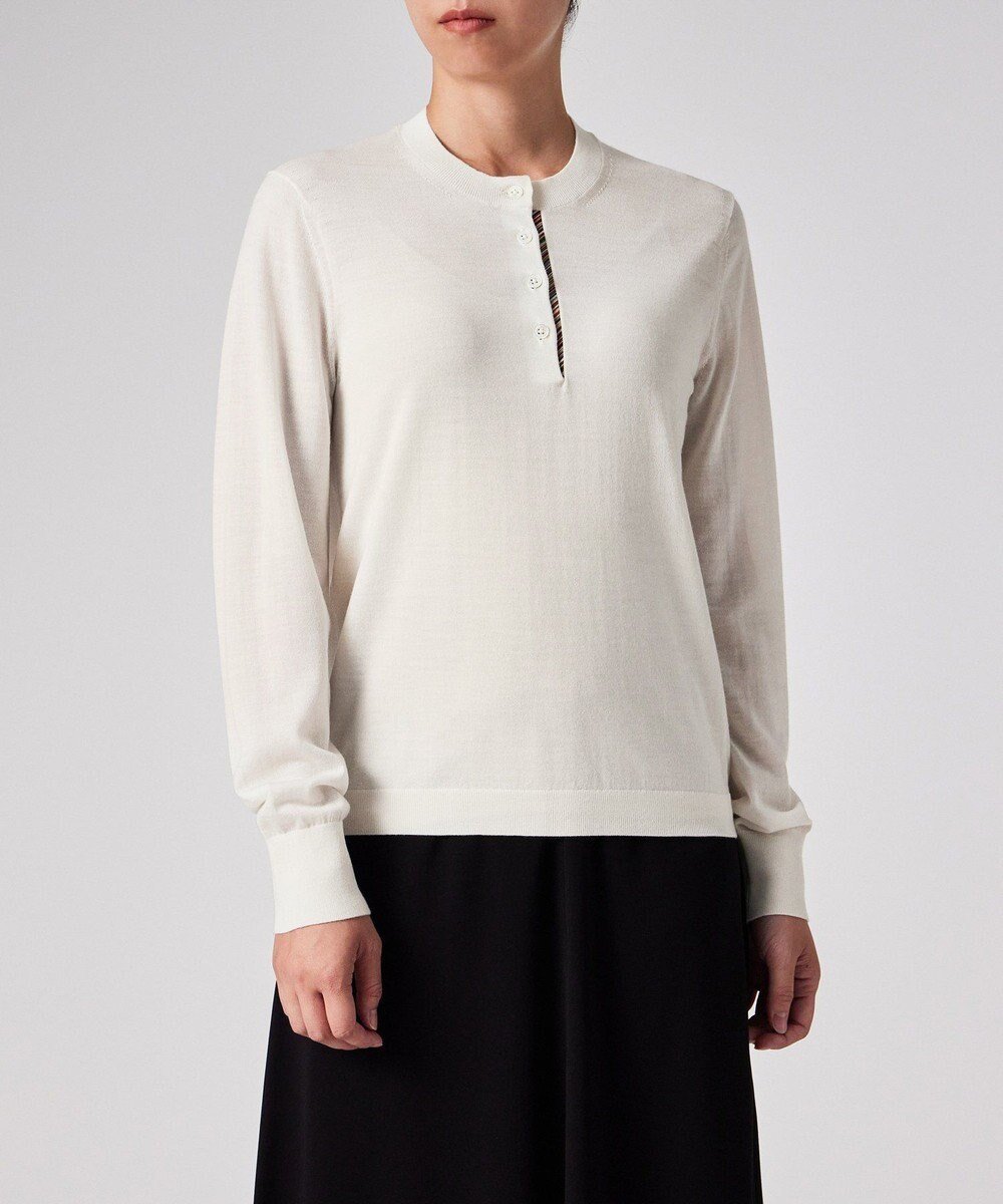 【ポール スミス/Paul Smith】のドレープウール ストライプ ヘンリーネック ニット インテリア・キッズ・メンズ・レディースファッション・服の通販 founy(ファニー) 　ファッション　Fashion　レディースファッション　Fashion for Women　トップス・カットソー　Cut & Sew Tops　ニット　Knit Tops & Sweaters　おすすめ　Recommended / Our Picks　シンプル　Simple, Minimal　ストライプ　Stripe, Striped Pattern　セーター　Sweater, Knitwear　リラックス　Relax, Relaxed Fit　エレガント 上品　Elegant　夏　Summer　S/S・春夏　SS, Spring/Summer, Warm Season　A/W・秋冬　Autumn/Winter　オフホワイト|ID: prp329100004842925 ipo3291000000035289454