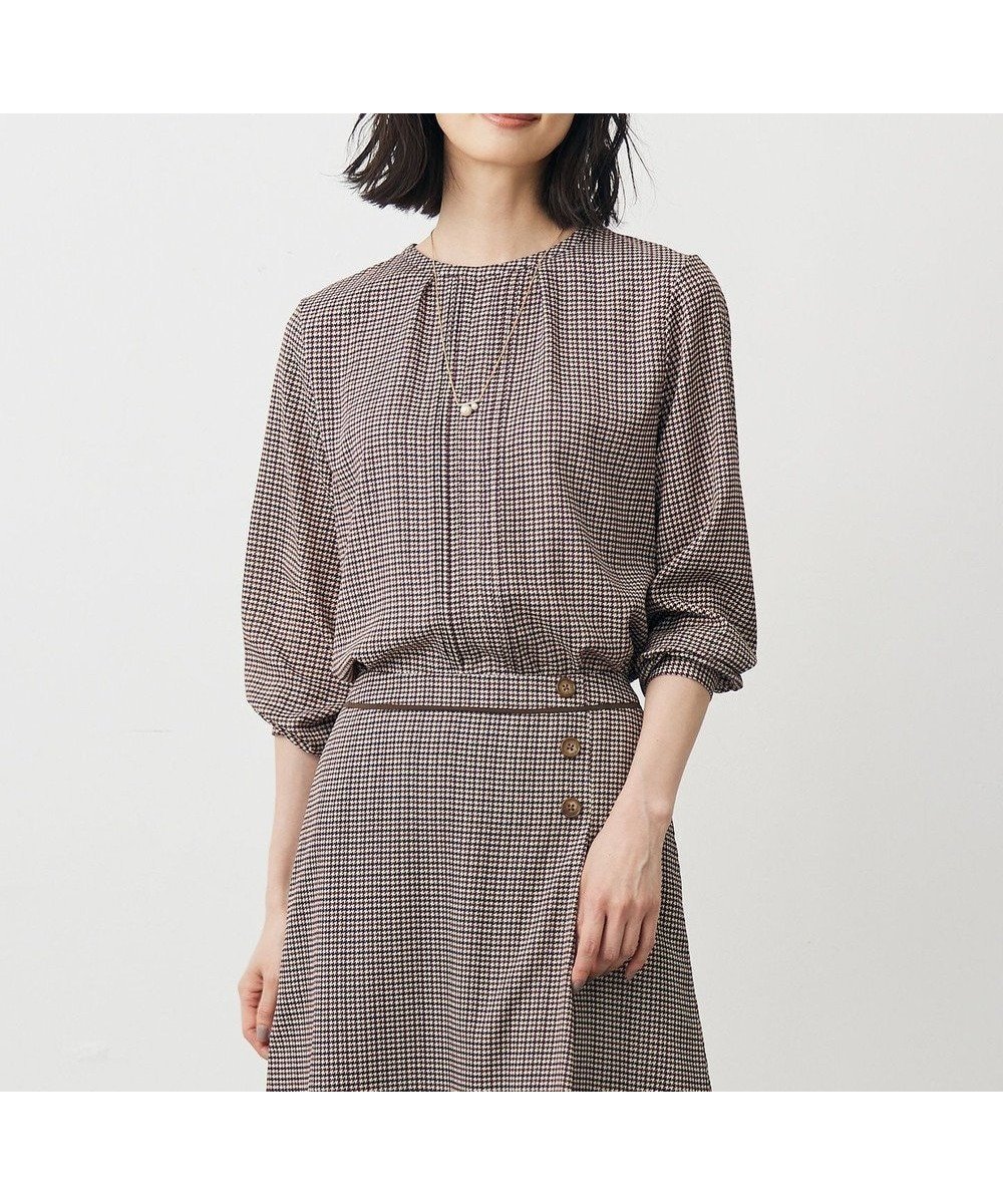 【ジェイ プレス/J.PRESS】のデシンハウンドトゥースプリント ブラウス インテリア・キッズ・メンズ・レディースファッション・服の通販 founy(ファニー) 　ファッション　Fashion　レディースファッション　Fashion for Women　トップス・カットソー　Cut & Sew Tops　シャツ・ブラウス・オフィスカジュアル　Elegant Blouses & Button-Ups　インナー　Innerwear　ギャザー　Gathered, Ruffled　クラシック　Classic, Timeless Style　ジャケット　Jacket, Outerwear　フロント　Front, Front Design　プリント　Print, Printed Pattern　エレガント 上品　Elegant　秋　Autumn　A/W・秋冬　Autumn/Winter　長袖　Long Sleeve, Full Sleeve　ブラウン系|ID: prp329100004842971 ipo3291000000035289622