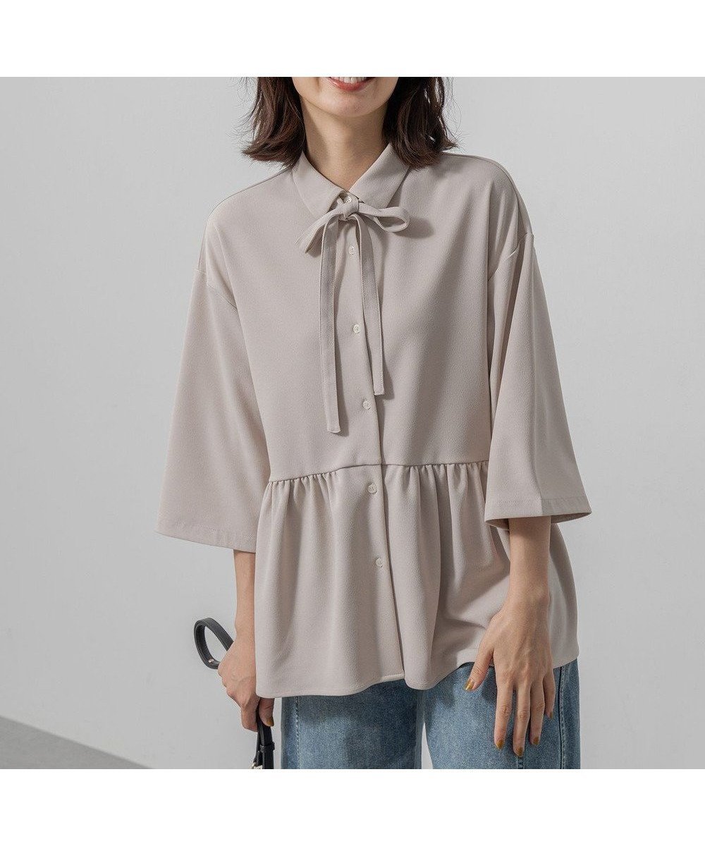 【組曲/KUMIKYOKU】のジョーゼットジャージーボウタイチュニック ブラウス インテリア・キッズ・メンズ・レディースファッション・服の通販 founy(ファニー) 　ファッション　Fashion　レディースファッション　Fashion for Women　トップス・カットソー　Cut & Sew Tops　シャツ・ブラウス・オフィスカジュアル　Elegant Blouses & Button-Ups　秋　Autumn　吸水　Absorbent, Quick-Dry　ジョーゼット　Georgette, Semi-Sheer Fabric　ダブル　Double, Double-Breasted　チュニック　Tunic, Long Top　ティアード　Tiered, Tiered Style　ブルゾン　Blouson, Bomber Jacket　A/W・秋冬　Autumn/Winter　おすすめ　Recommended / Our Picks　ベージュ系|ID: prp329100004843036 ipo3291000000035467116